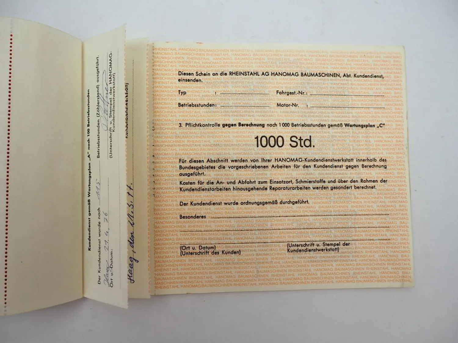 Orig. Hanomag B11c B14c Radlader Kundendienst Scheckheft mit Wartungsplan 1973