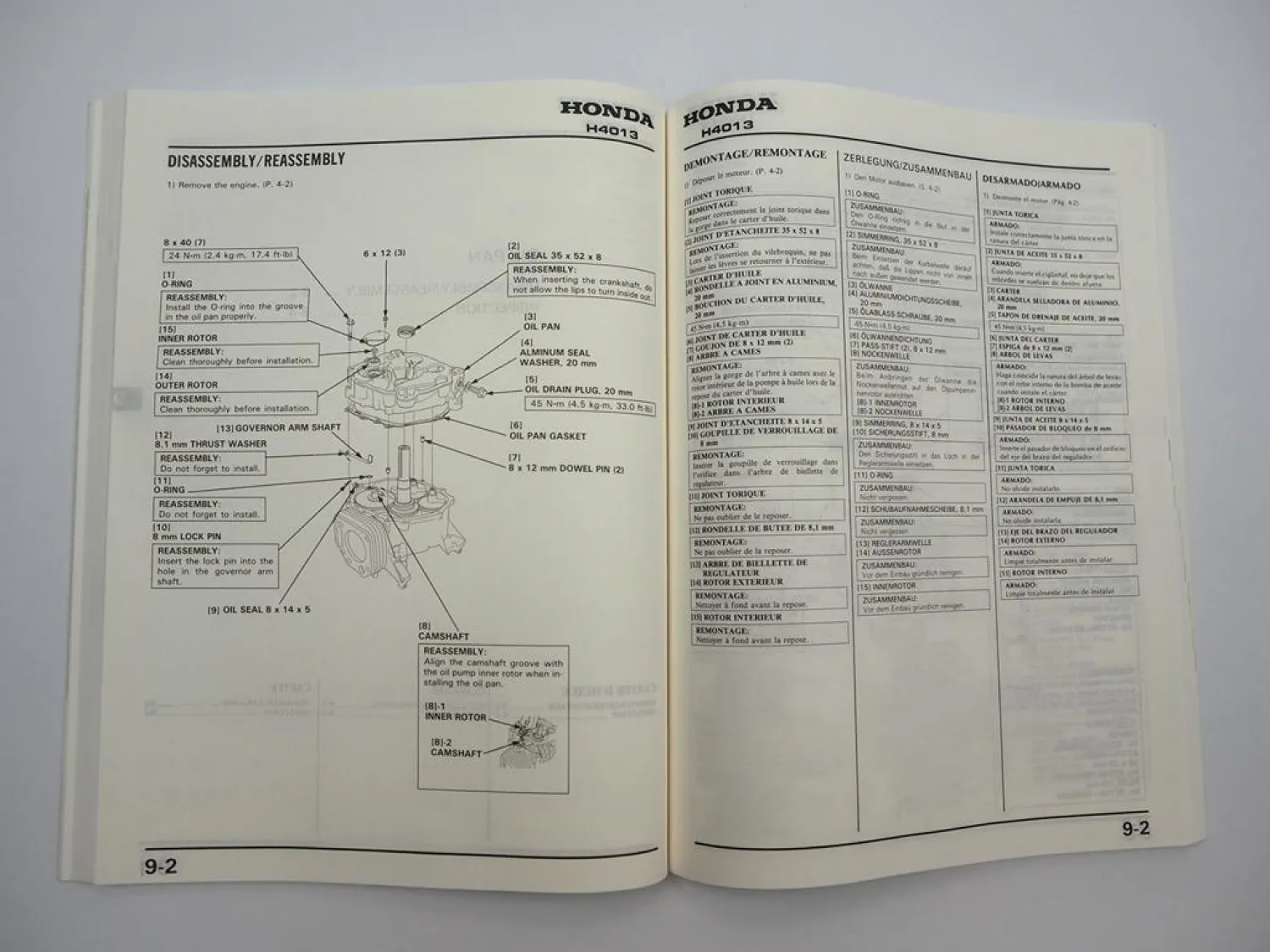 Orig. Honda H4013 Aufsitzmäher Rasentraktor GXV390 Motor Werkstatthandbuch 1990