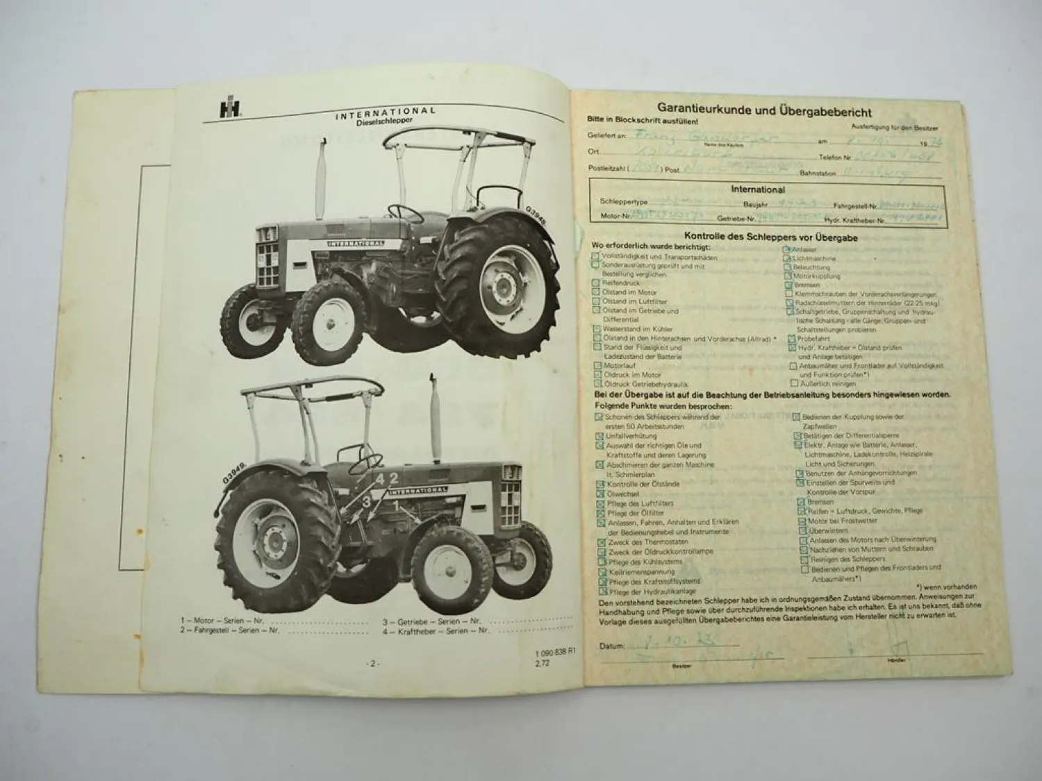 Orig. IHC Mc Cormick 553 654 724 824 Bedienungsanleitung Betriebsanleitung 1972