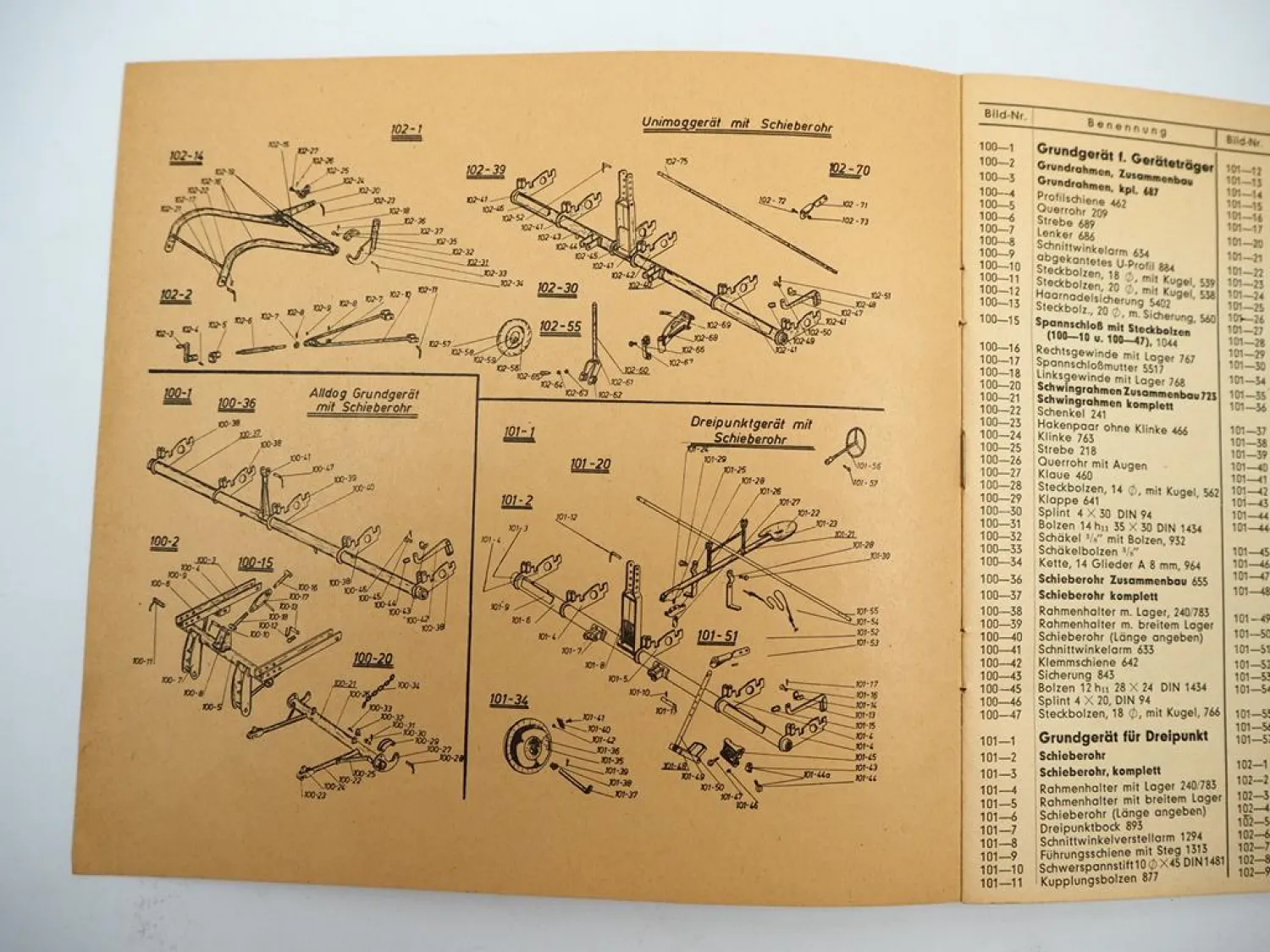 Orig. JAB Braun Wespe Anbaugeräte für z.B. Alldog Unimog Ersatzteilliste 1960er