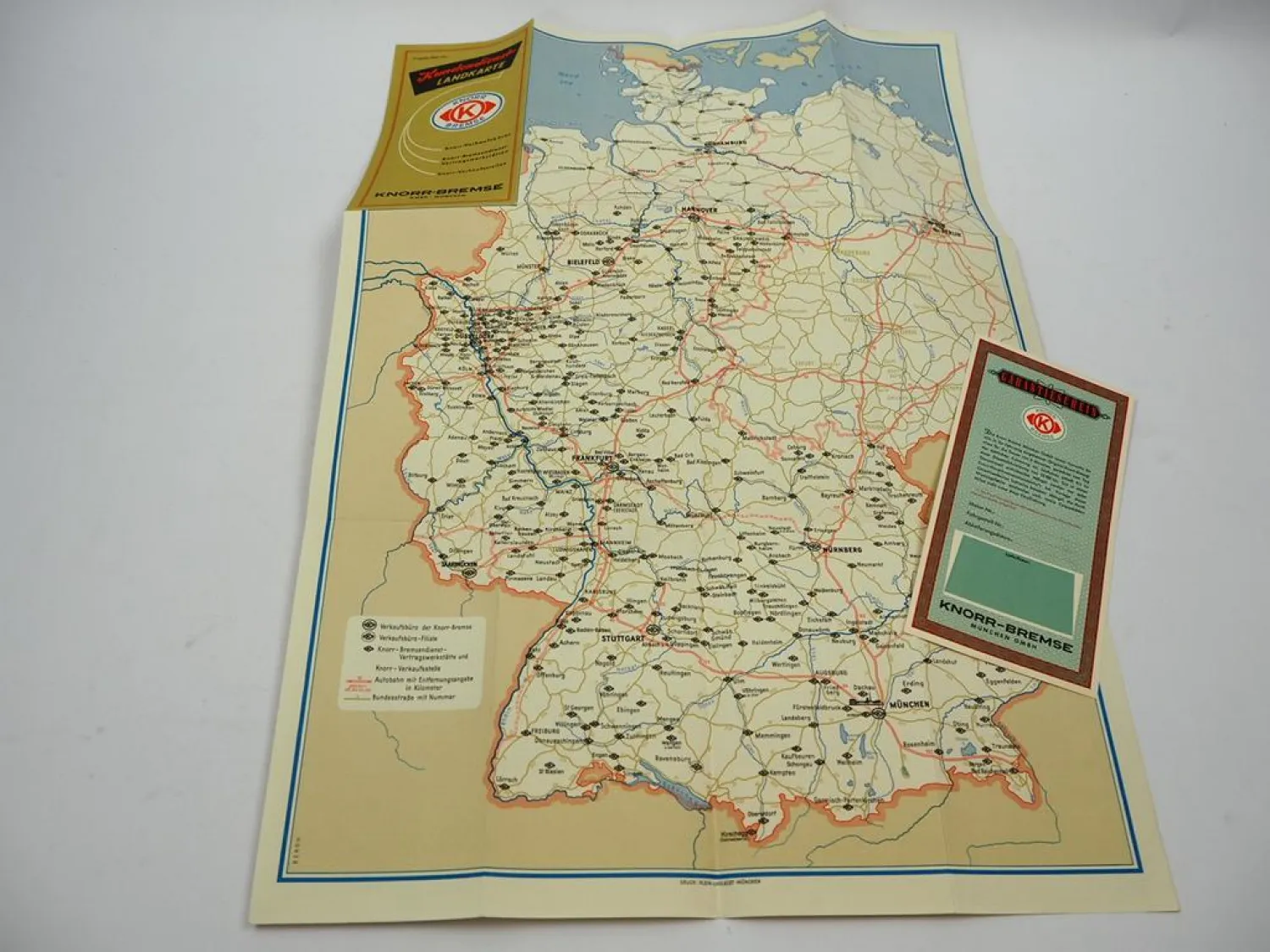 Orig. Knorr Bremse Kundendienst Landkarte Deutschland Vertragswerkstätten 1961