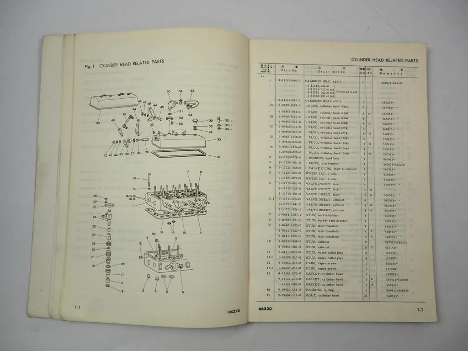 Orig. Komatsu DA220 Diesel Engine FD 30 35 50 Forklift SD Loader Parts Book 1982