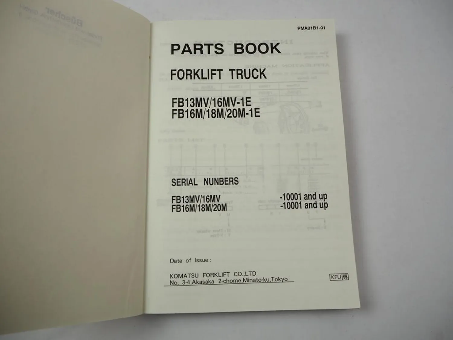 Orig. Komatsu FB 13 16 18 20 MV M -1E Forklift Parts List Ersatzteilliste 1993