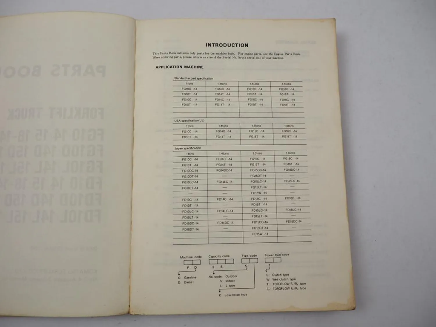 Orig. Komatsu FD FG 10 14 15 18 D L -14 Forklift Parts List Ersatzteilliste 1985