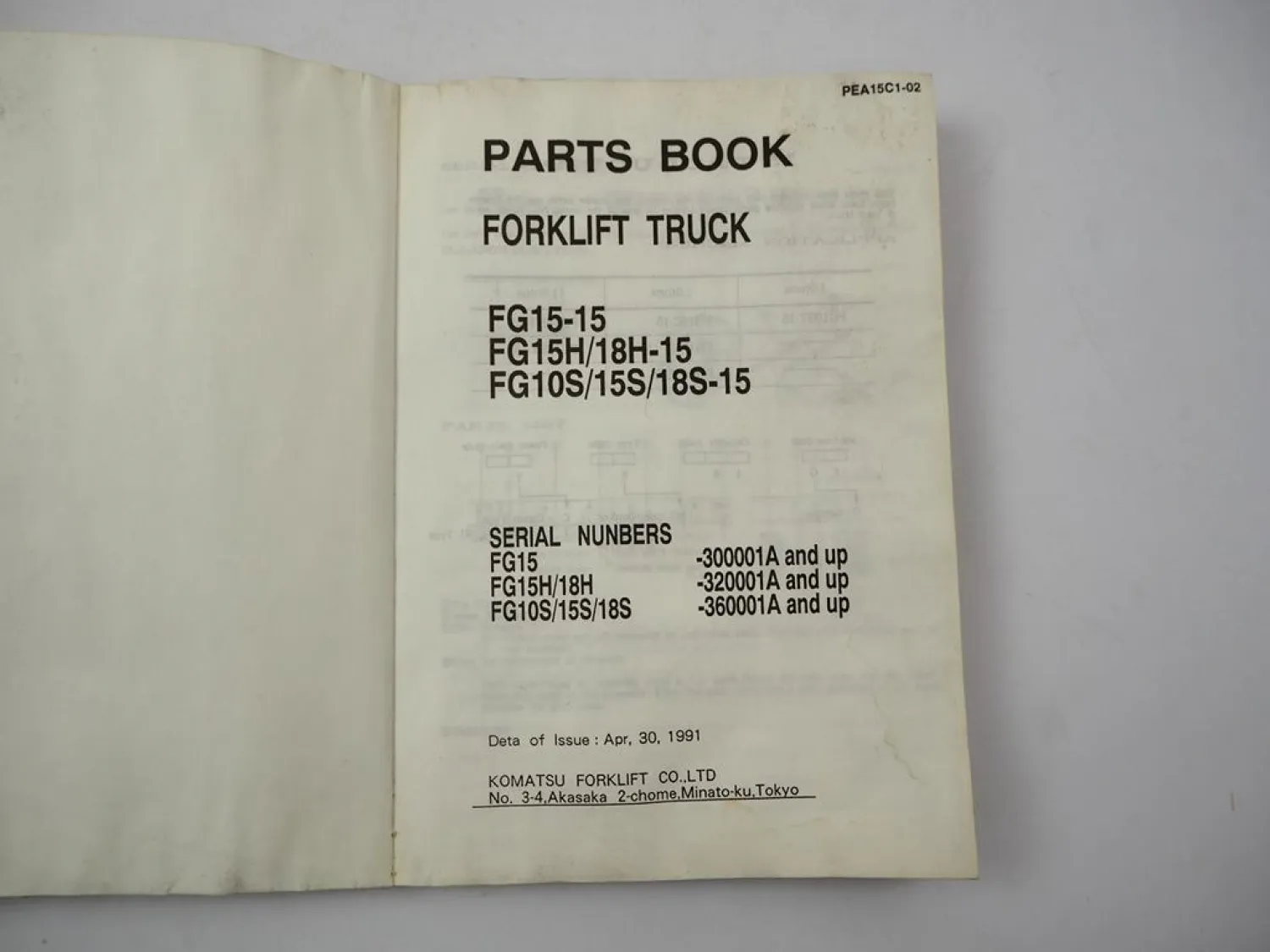 Orig. Komatsu FG FD 10 15 18 H S -15 Forklift Parts List Ersatzteilliste 1991