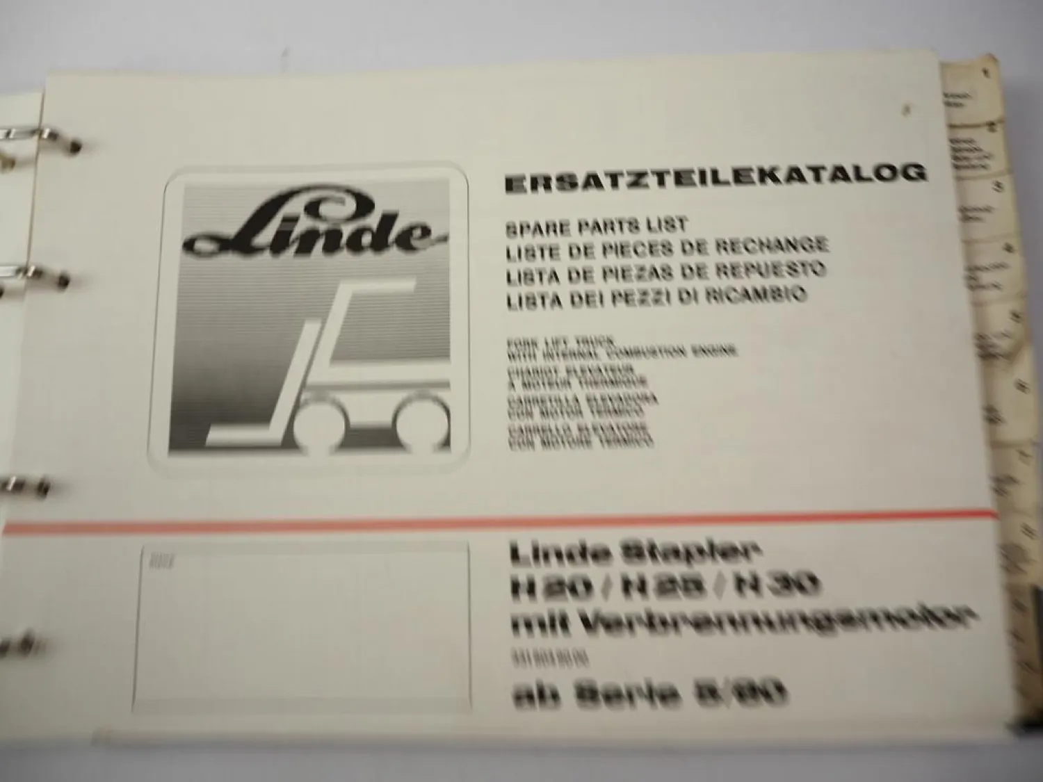 Orig Linde H20 H25 H30D Diesel Typ 331 Betriebsanleitung & Ersatzteilliste 1984
