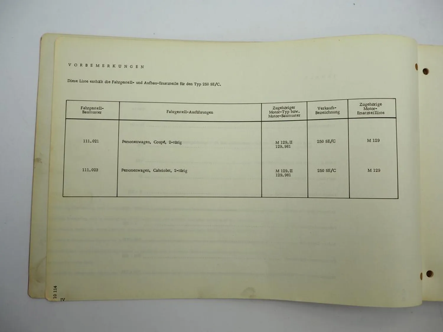 Orig. Mercedes Benz 250SE/C W111 Coupe Cabrio Ersatzteilliste Parts List 1966