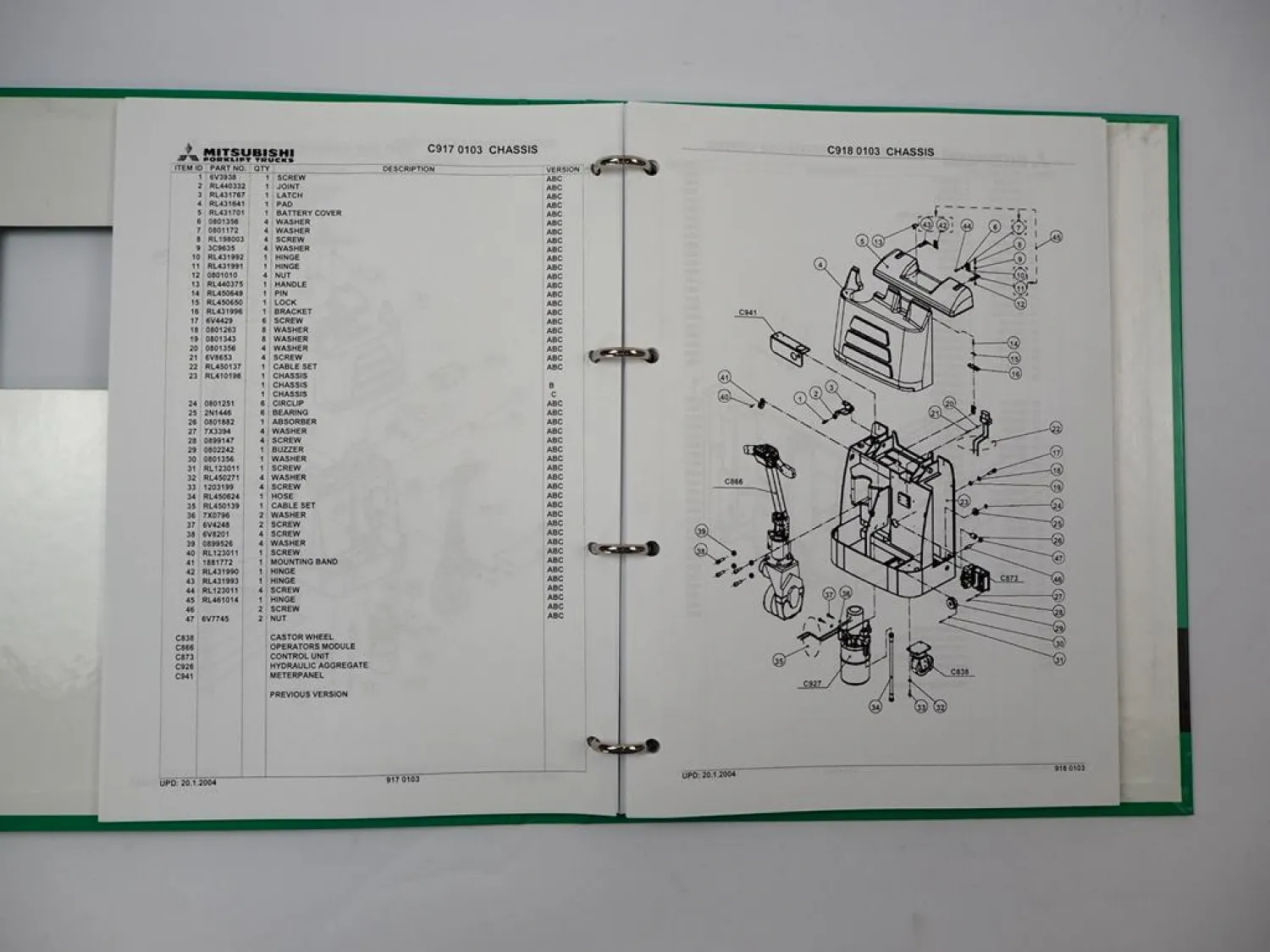 Orig. Mitsubishi SBP12K Forklift Parts List Hubstapler Battery Maintenance 2004
