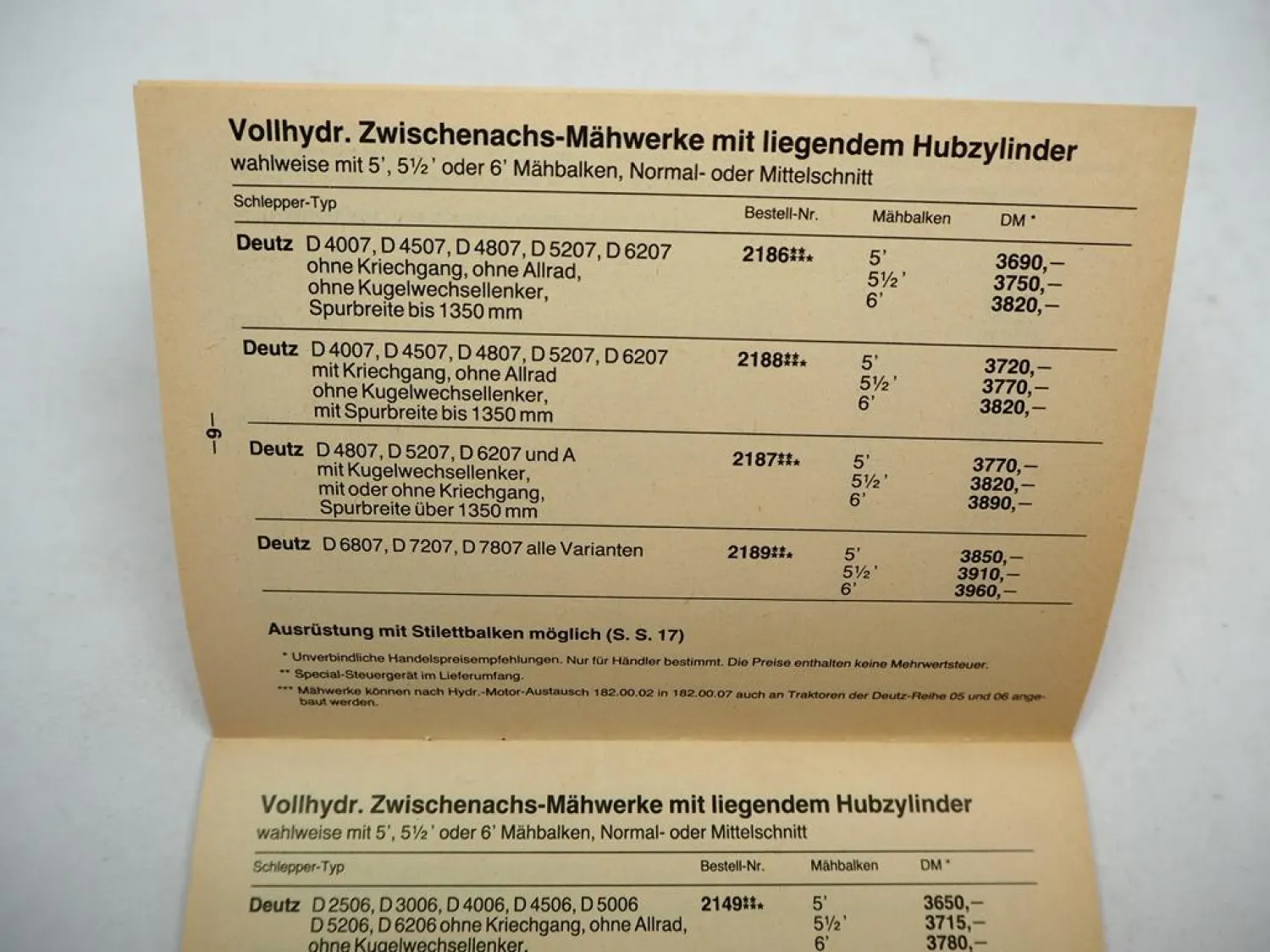 Orig. Preisliste S&S Stockey & Schmitz Mähwerke Frontlader Ballenschleudern 1981