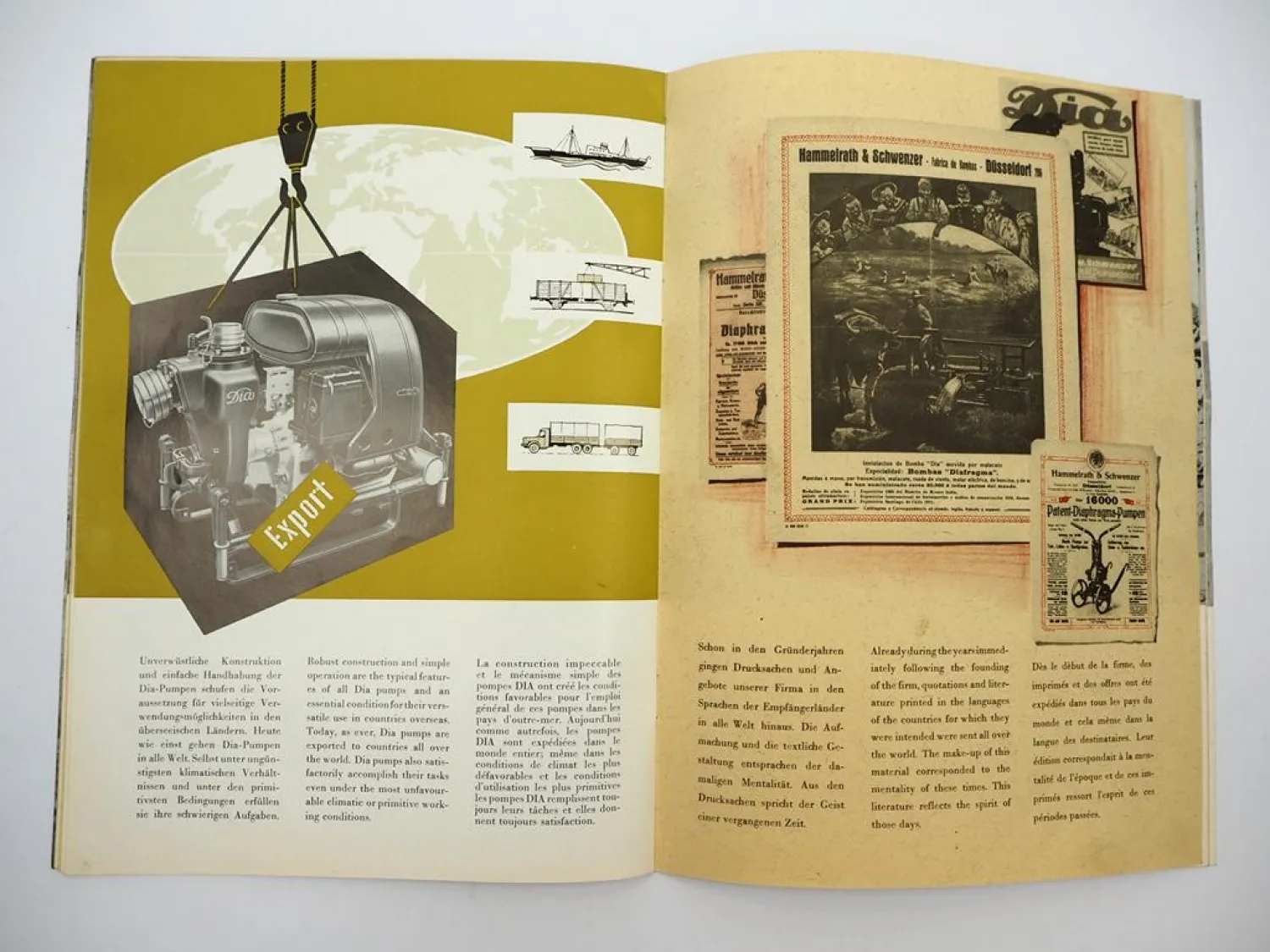 Orig. Prospekt Dia Pumpen Hammelrath & Schwenzer Pumpenfabrik KG Düsseldorf 1957