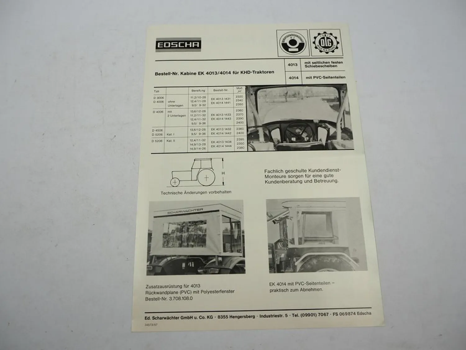 Orig. Prospekt Edscha EK 4013 4014 Kabine für Deutz 3006 4006 4506 5206 1975