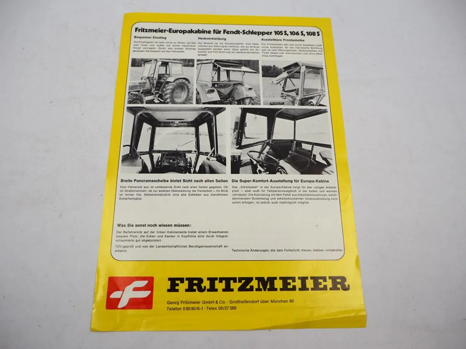Orig. Prospekt Fritzmeier Europa Kabine für Fendt Farmer 105S 106S 108S 1980er Jahre