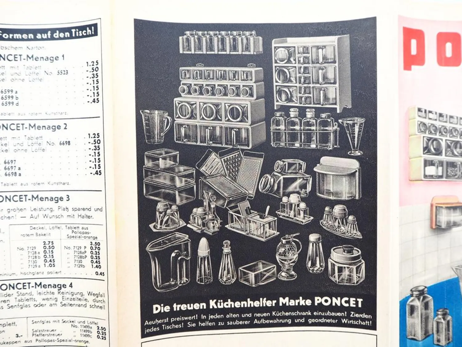 Orig. Prospekt Poncet Küchenhelfer Aufbewahrung Glas 1939 Eisen-Fuchs Stuttgart
