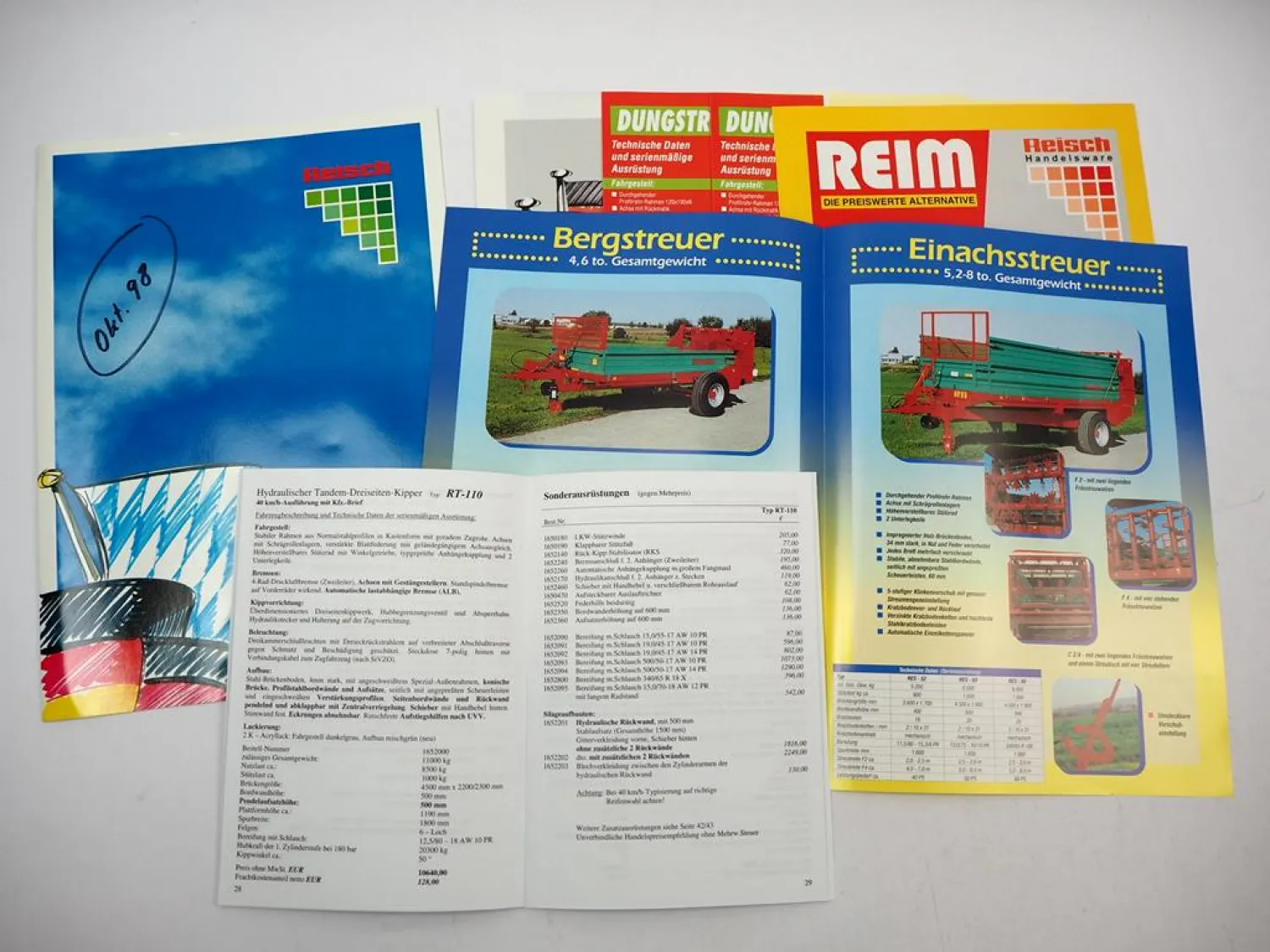Orig. Prospektmappe Preisliste Reisch Landtechnik Kipper Dungstreuer 1997/2002
