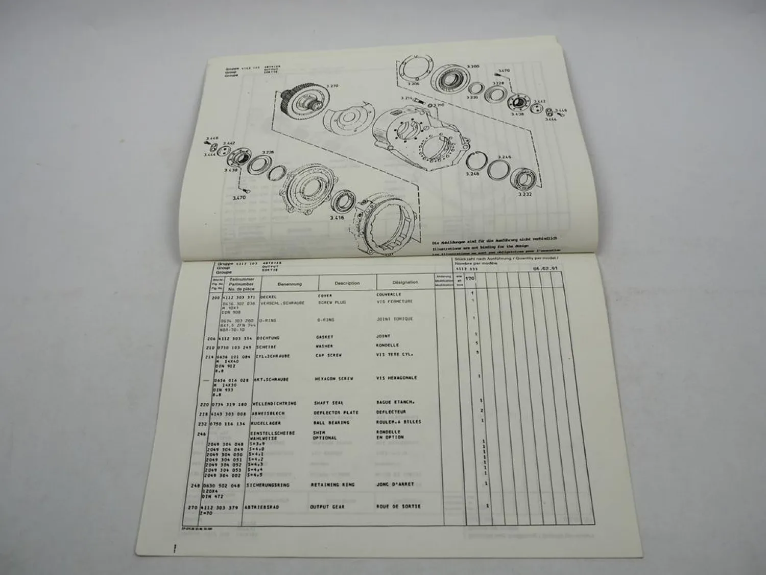 Orig. ZF 1 AVG 100 Achsverteilergetriebe Ersatzteilliste Benati Parts List 02/91