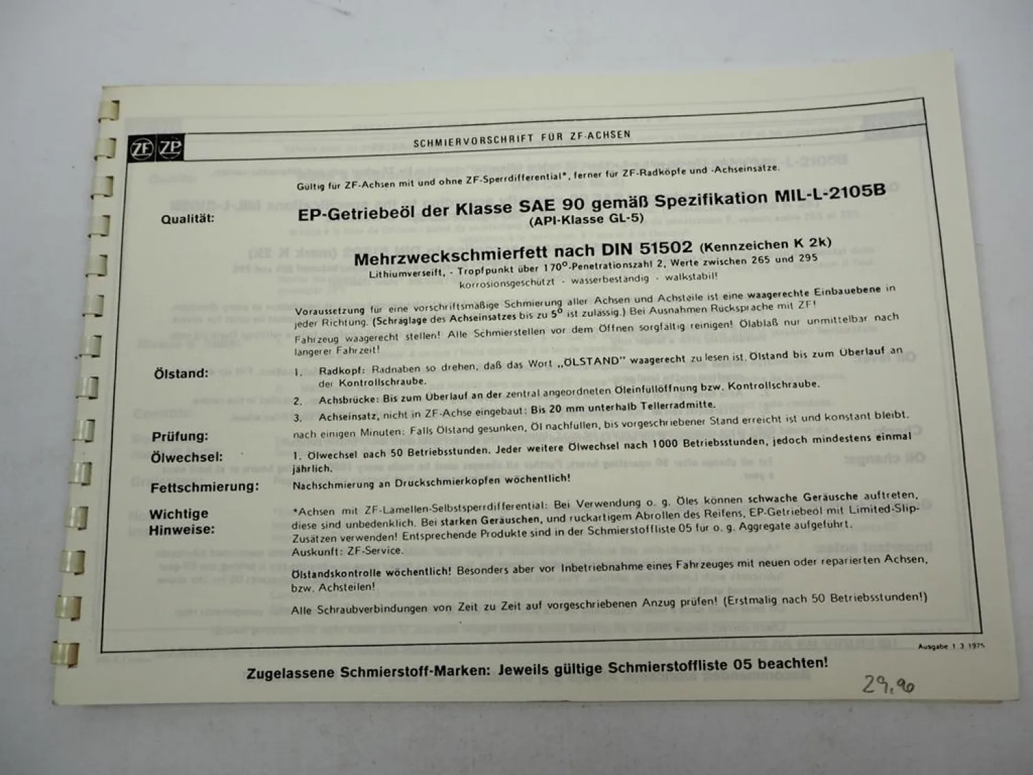 Orig. ZF AP-325 Achse 1AVG 100 Getriebe Ersatzteilliste Ahlmann Parts List 10/84