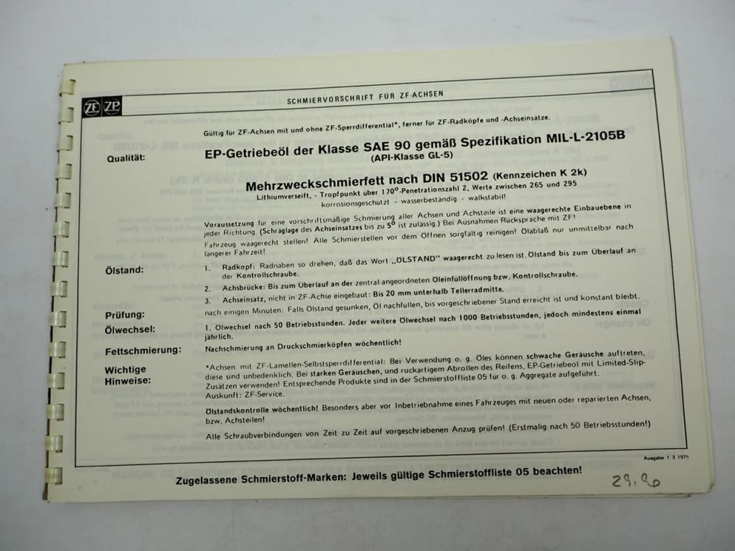 Orig. ZF AP-B 23 Achse AVG-150 Getriebe Ersatzteilliste Eder Parts List 02/1986