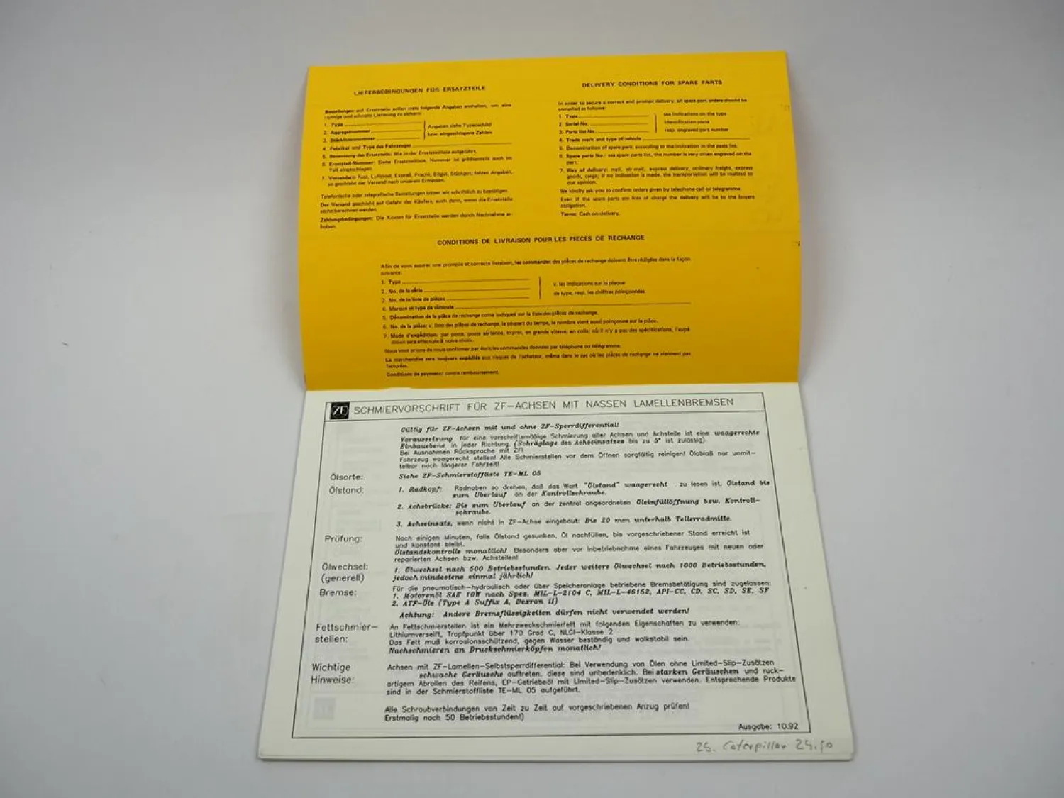 Orig ZF APL-B 345 Planetenlenkachse Ersatzteilliste Caterpillar Parts List 03/90