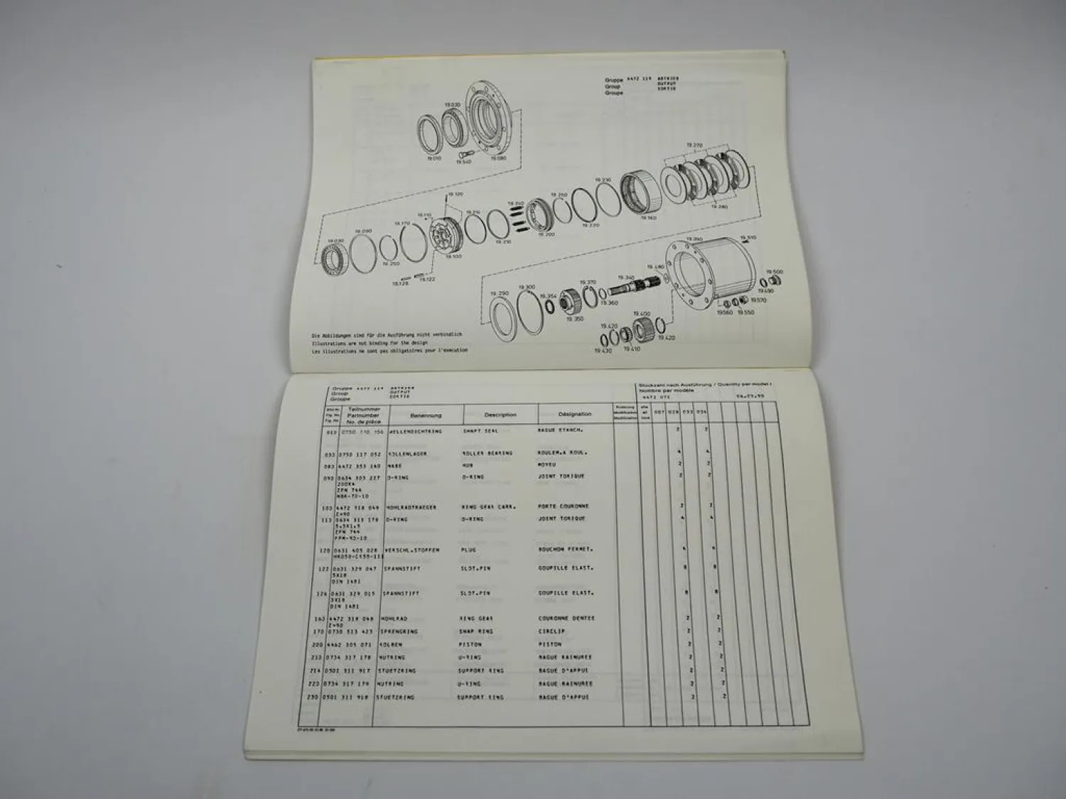 Orig ZF APL-B 345 Planetenlenkachse Ersatzteilliste Caterpillar Parts List 03/90
