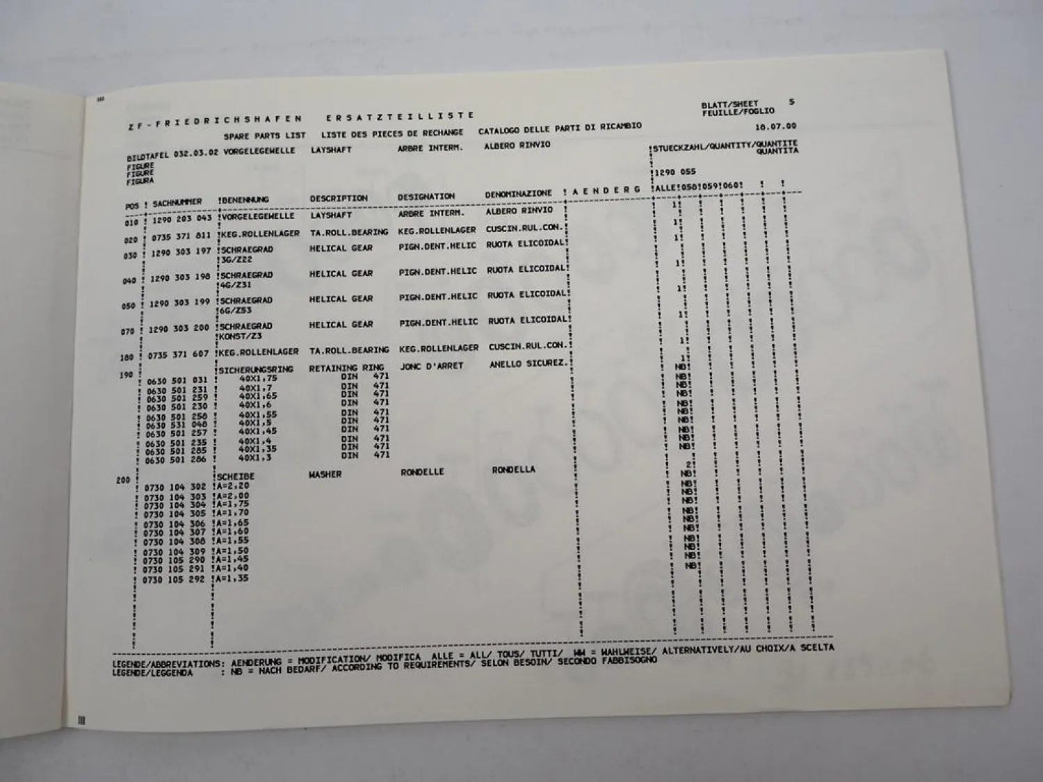 Orig. ZF Ecolite 6 S 850 Getriebe Ersatzteilliste MAN LKW L2000 Parts List 07/00