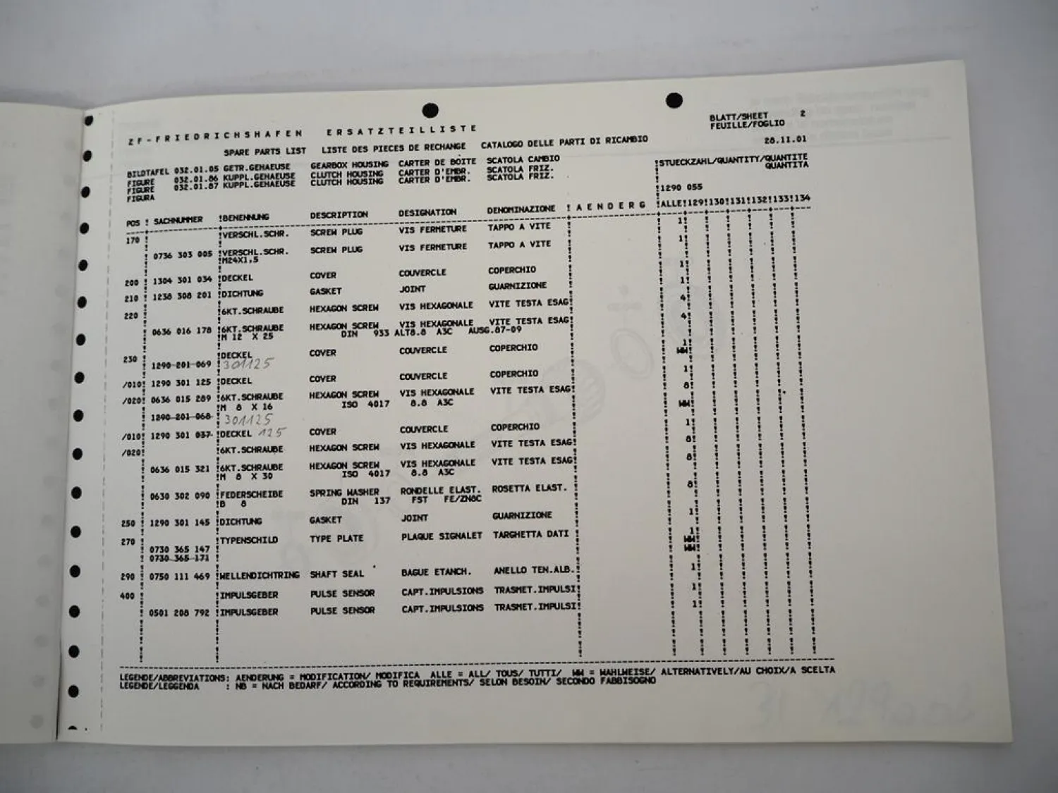 Orig. ZF Ecolite 6 S 850 Getriebe Ersatzteilliste MAN LKW L2000 Parts List 11/01