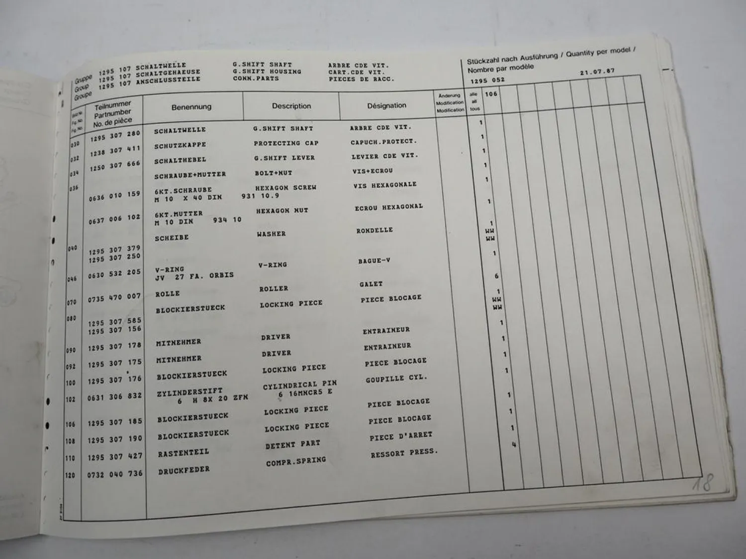 Orig. ZF Ecosplit 16 S 130 Getriebe Ersatzteilliste MAN Spare Parts List 07/1987