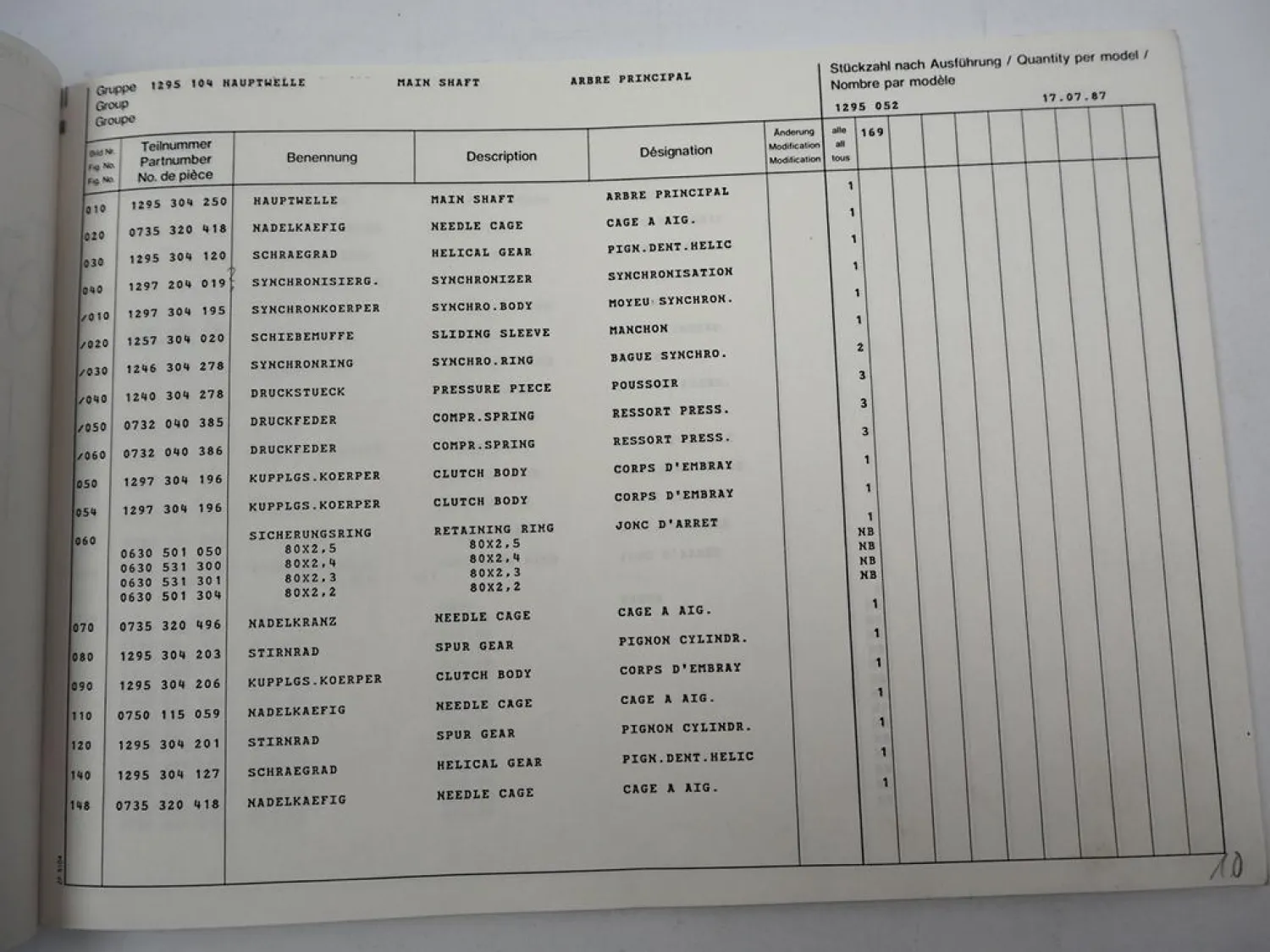 Orig. ZF Ecosplit 16 S 130 Getriebe Ersatzteilliste MAN Spare Parts List 07/1987