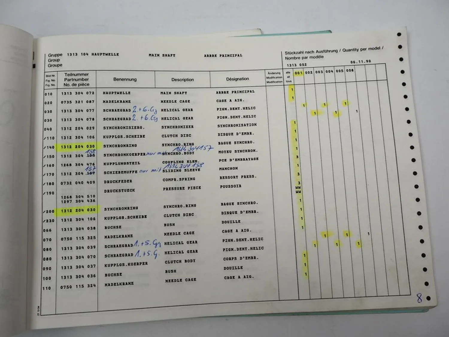Orig. ZF Ecosplit 16 S 150 Getriebe Ersatzteilliste DAF Spare Parts List 11/90