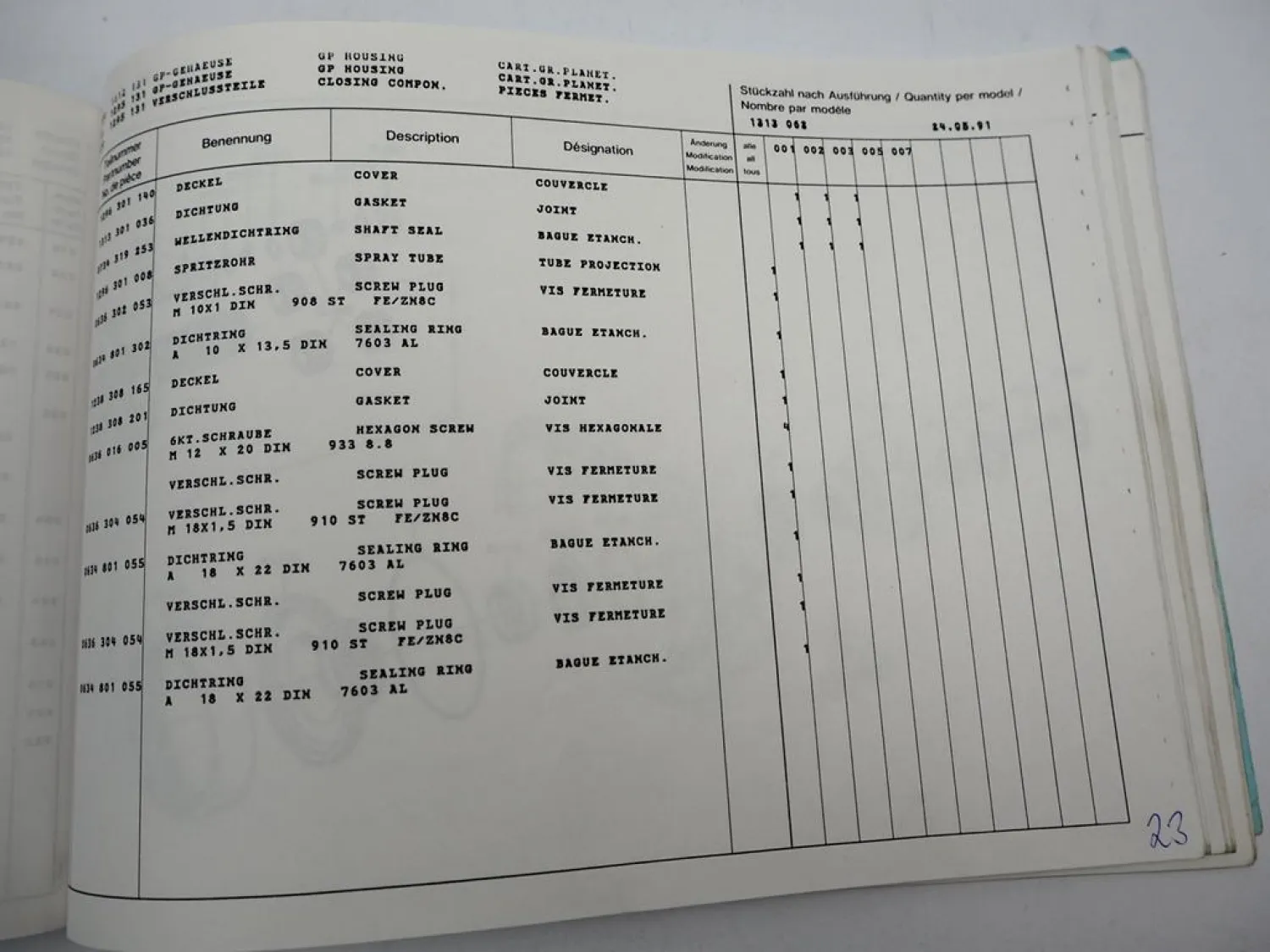 Orig. ZF Ecosplit 16 S 150 Getriebe Ersatzteilliste MAN Spare Parts List 05/91