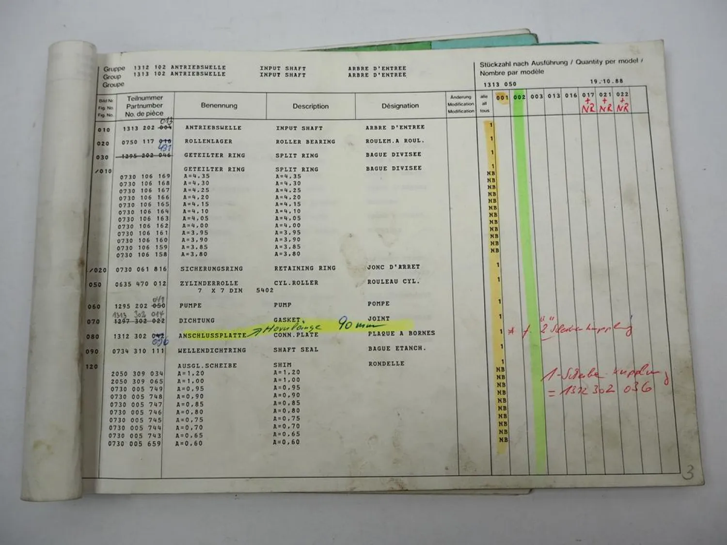 Orig. ZF Ecosplit 16 S 150 Getriebe Ersatzteilliste MAN Spare Parts List 10/88