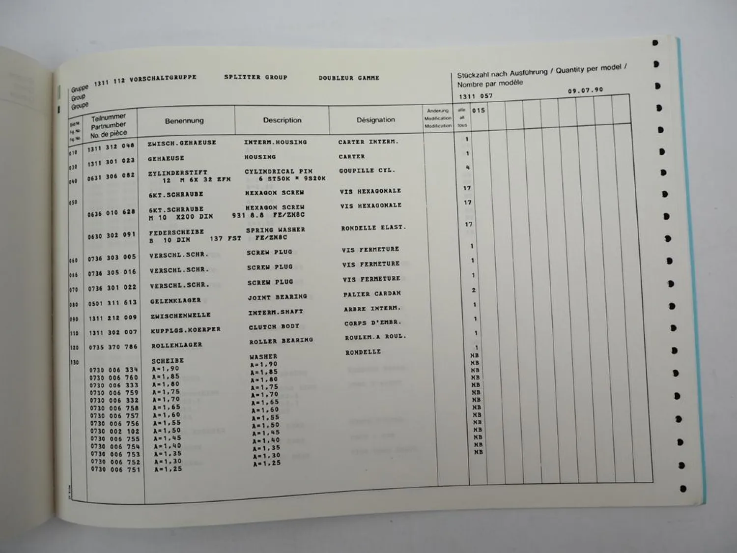 Orig. ZF S 6-66 Synchroma Getriebe mit GV Ersatzteilliste MAN Parts List 07/1990