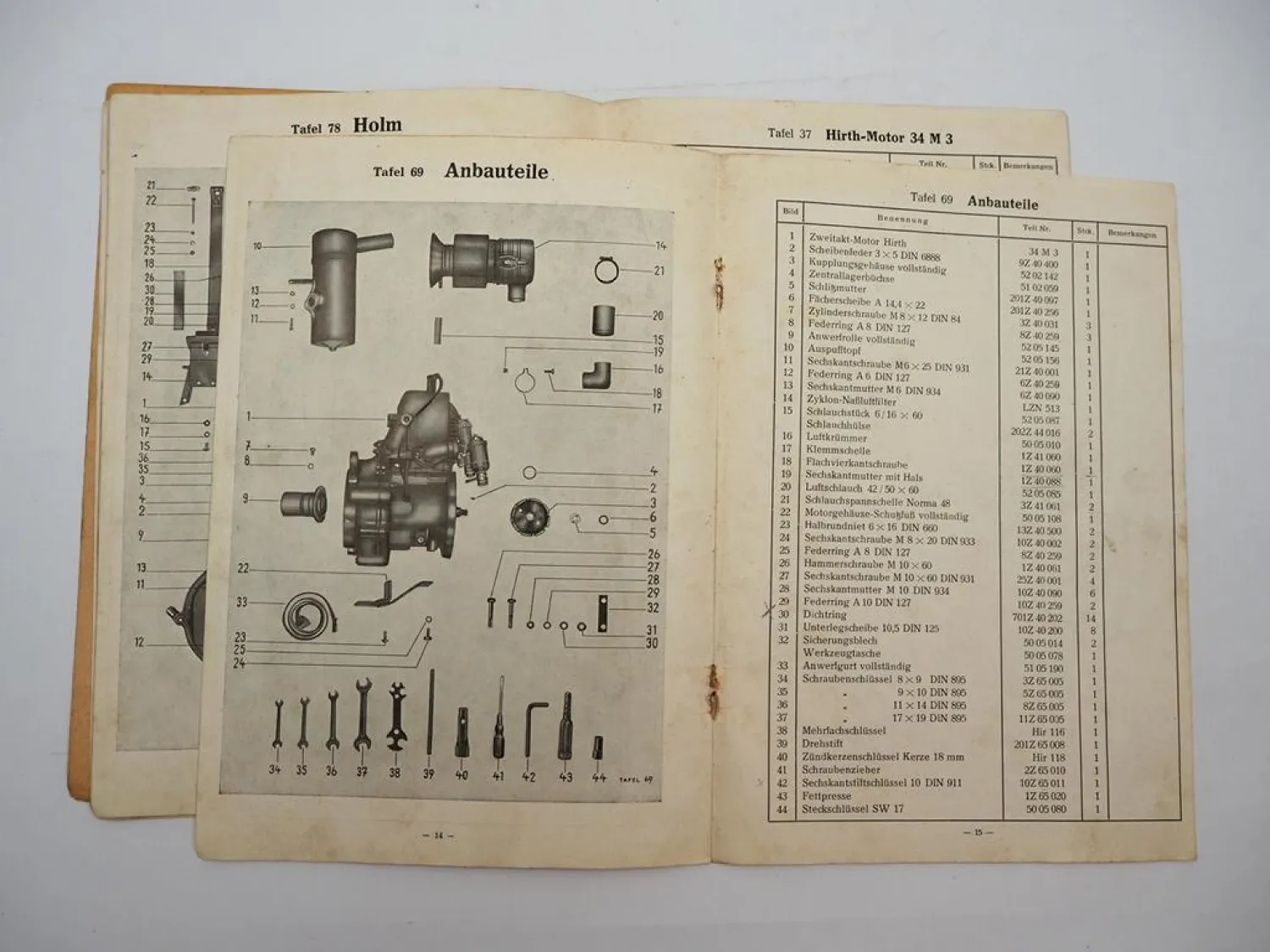 Original Agria 1300 Motormäher Hirth Motor 34M3 Mähbalken Ersatzteilliste 1957