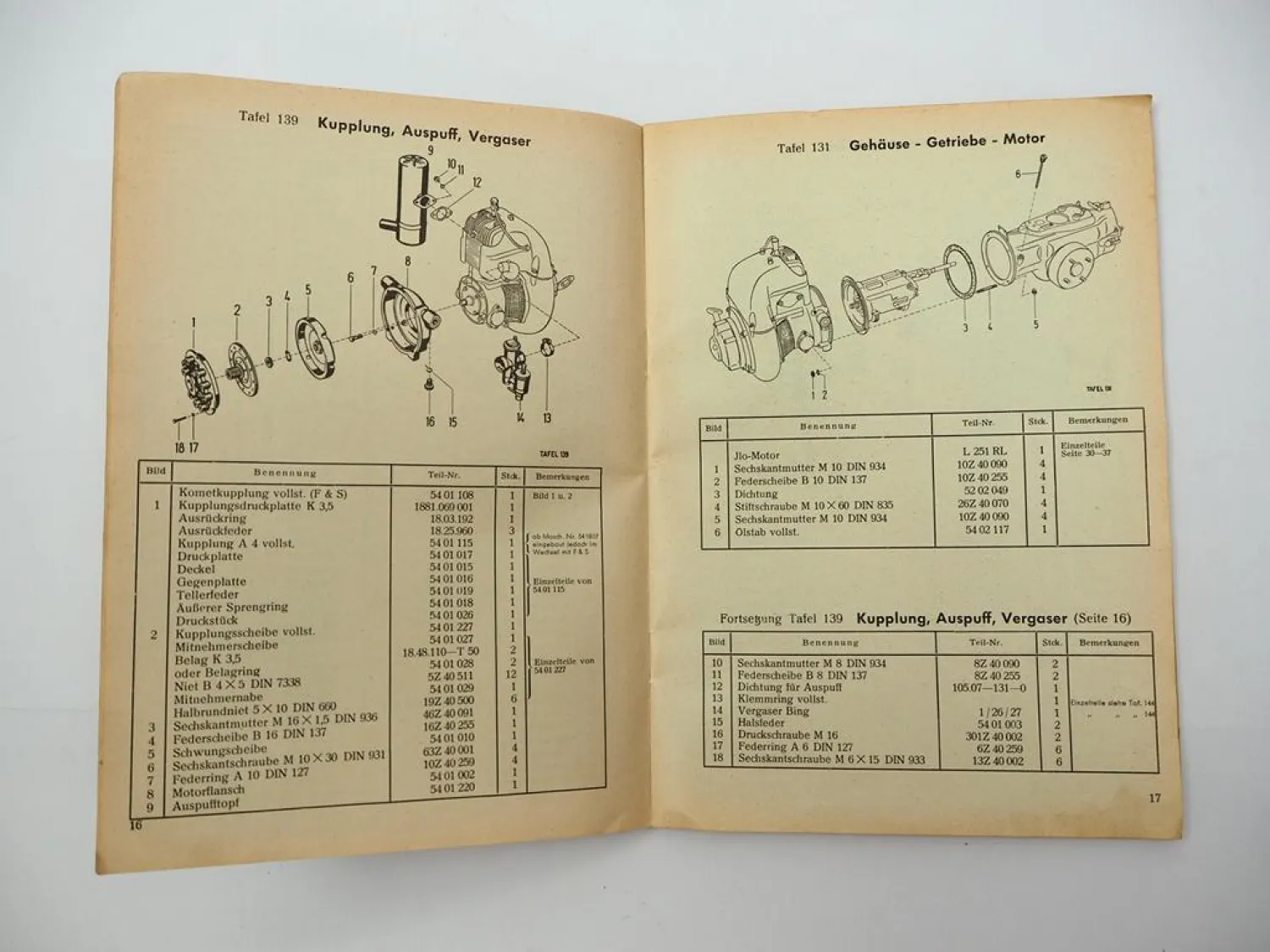 Original Agria 1700 Einachsschlepper mit Jlo Motor L251 Ersatzteilliste 1958