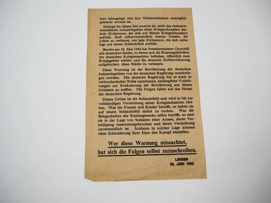 Original Alliierten Flugblatt An die Zivilbevölkerung London 1943