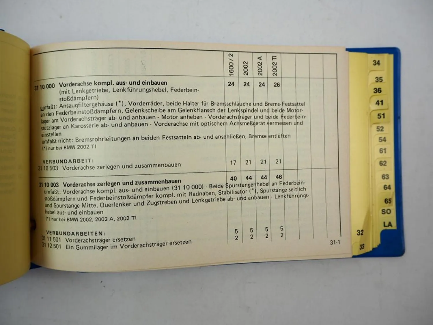 Original BMW 1600/2 2002 A Ti Serie 02 Arbeitswertekatalog 1971