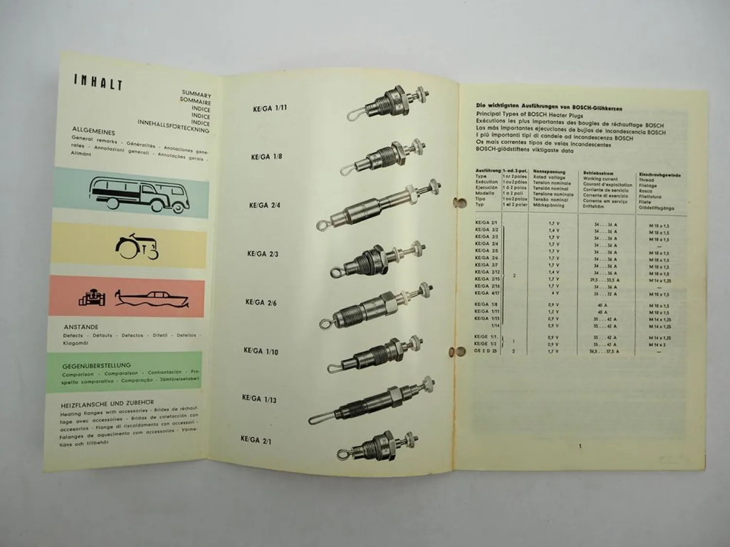 Original Bosch Glühkerzen Heater Plugs bougies de rechauffage Handbuch 1956