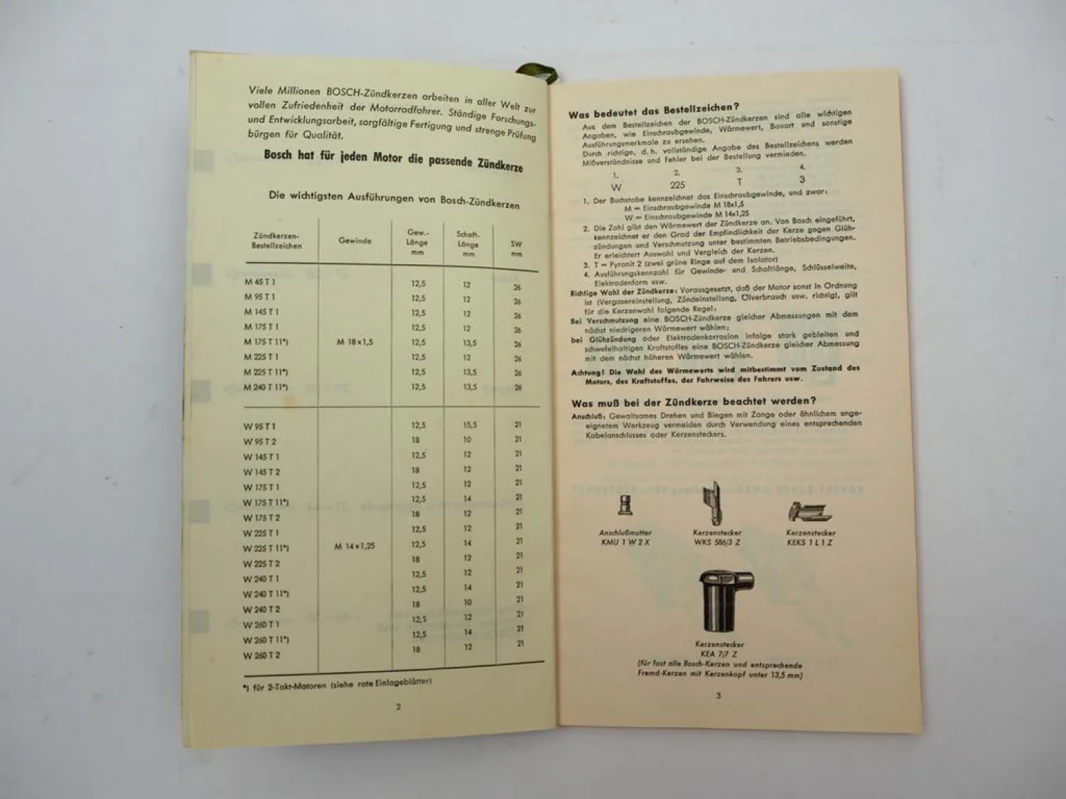 Original Bosch Katalog Zündkerzen Motorrad Roller Moped 1953