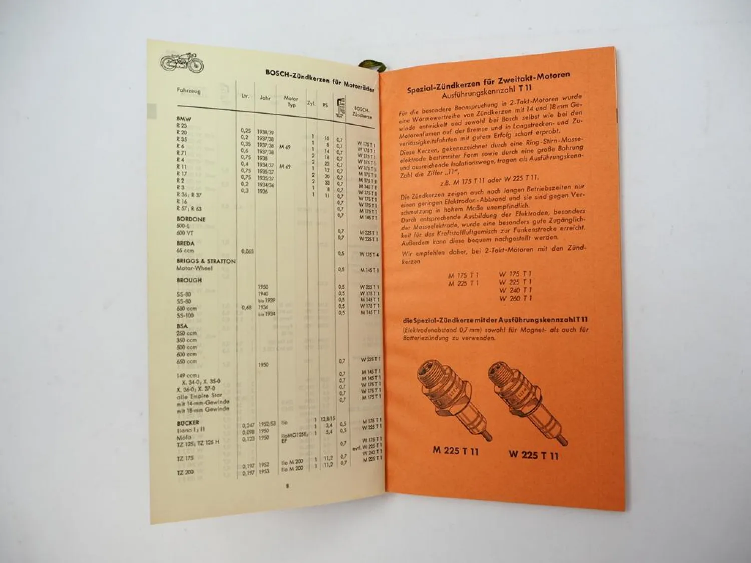 Original Bosch Katalog Zündkerzen Motorrad Roller Moped 1953
