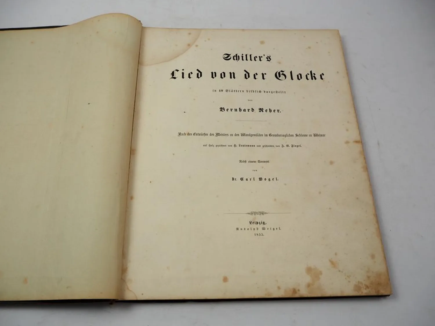 Original Buch mit 40 Holzschnitten Schillers Lied von der Glocke 1855 Reher