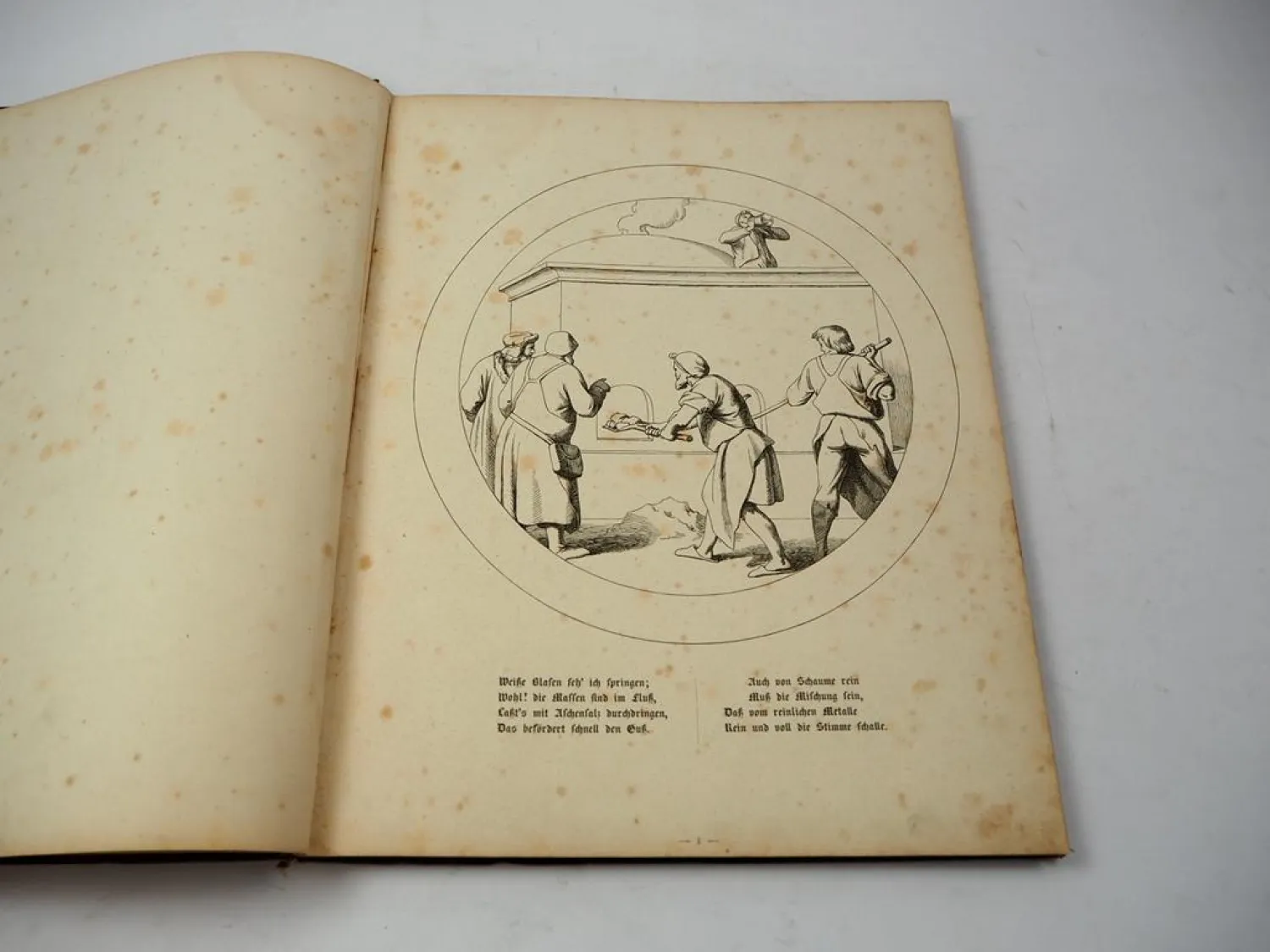 Original Buch mit 40 Holzschnitten Schillers Lied von der Glocke 1855 Reher