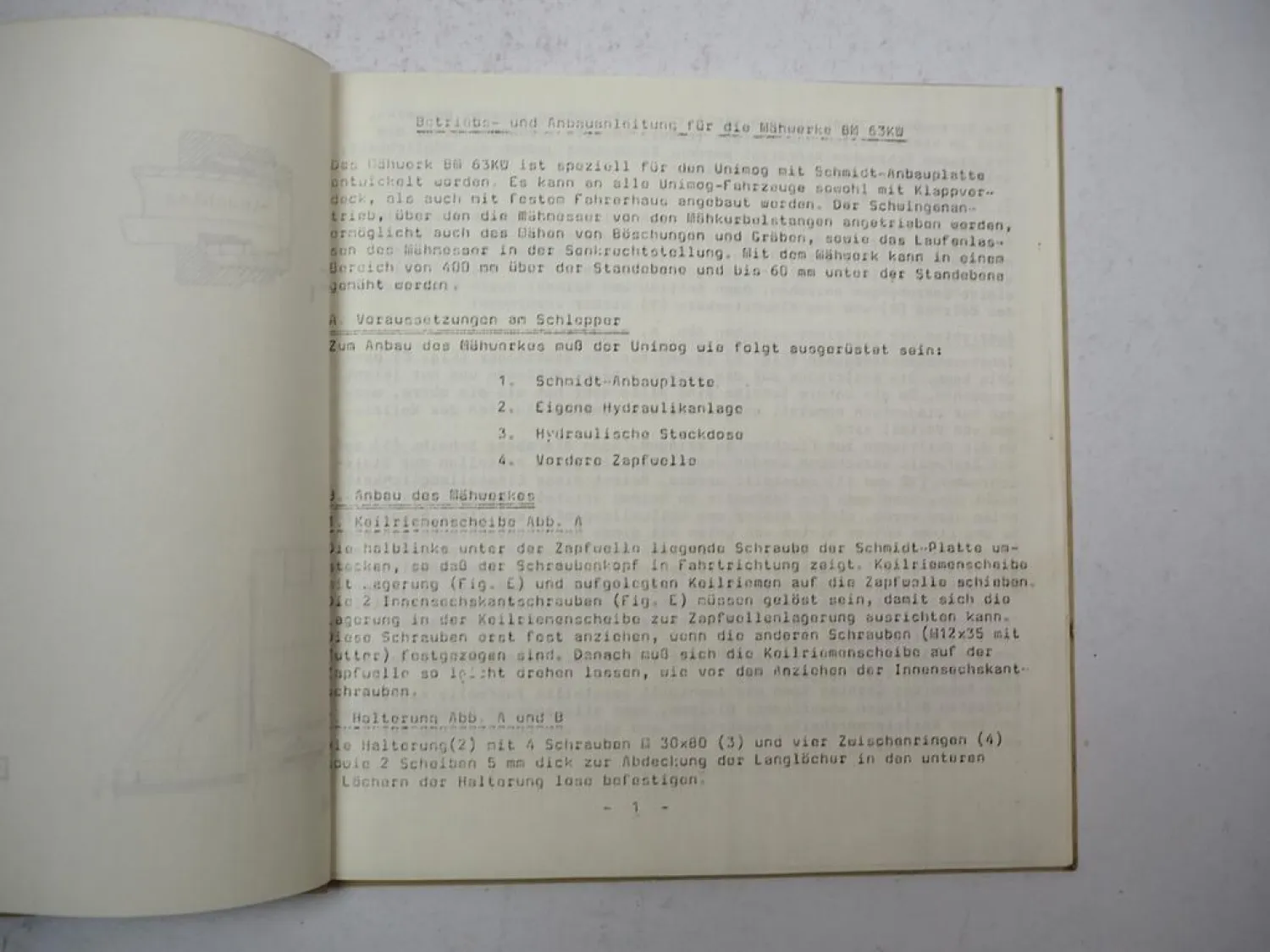 Original Busatis BM 63KW Mähwerk für Unimog Betriebsanleitung Ersatzteilliste