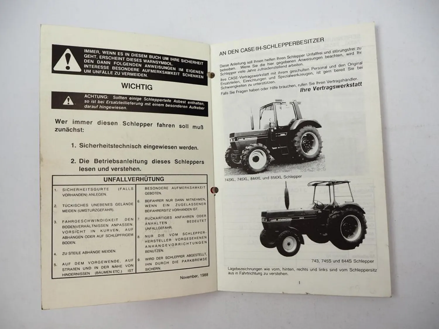 Original Case IHC 743 745 844 856 S XL Traktor Betriebsanleitung Wartung 1988