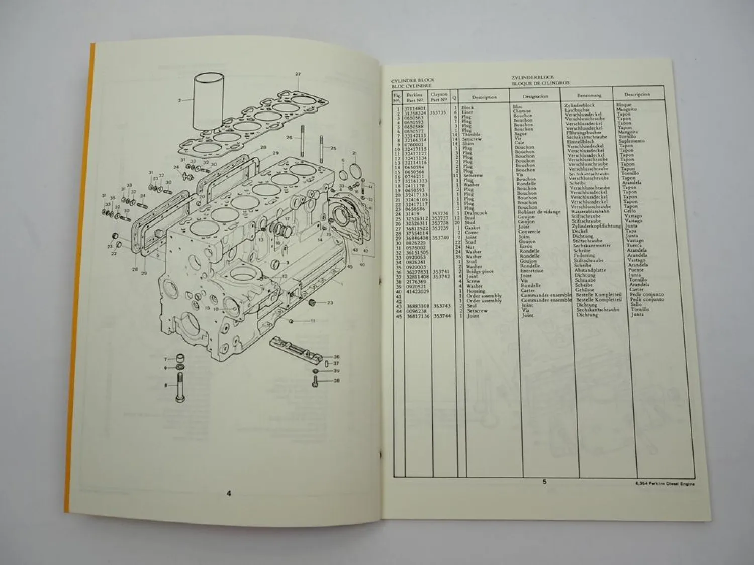 Original Clayson Perkins 6.354 Dieselmotor Ersatzteilliste Parts List 1970