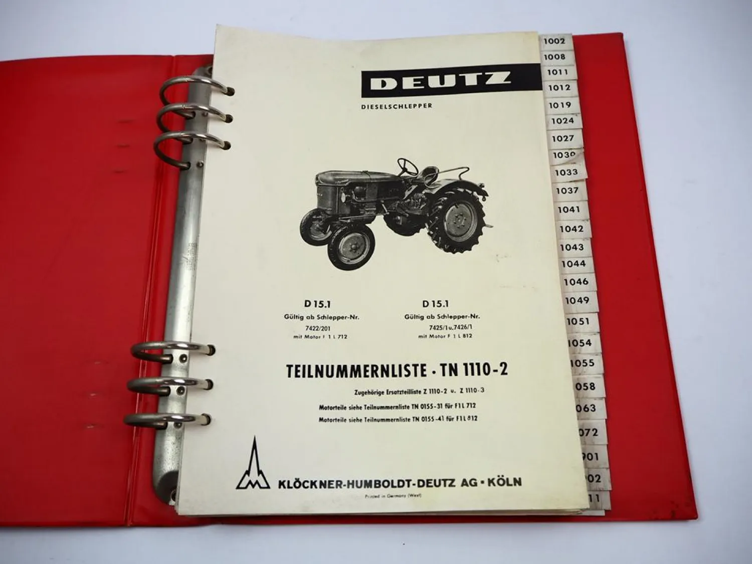 Original Deutz D15.1 Schlepper Ersatzteilliste Teilenummernliste 1965 TN1110-2