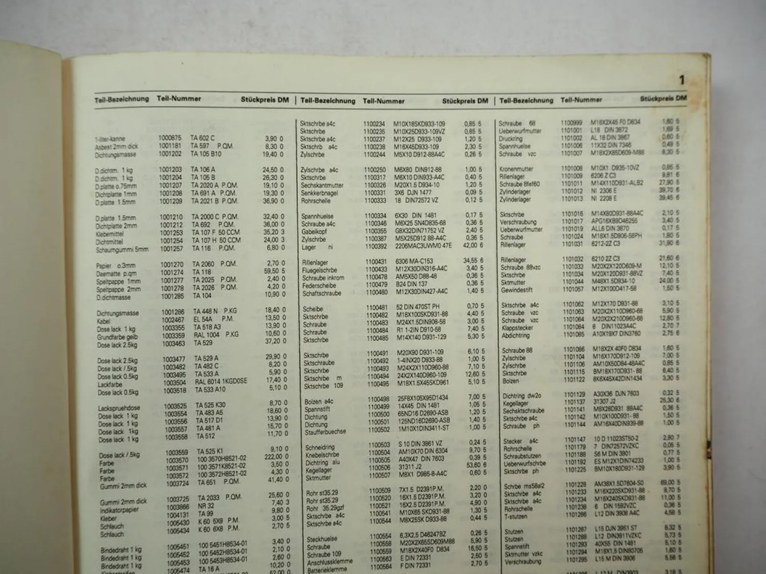 Original Deutz Ersatzteil Preisliste für Motoren Traktoren Baumaschinen 1975