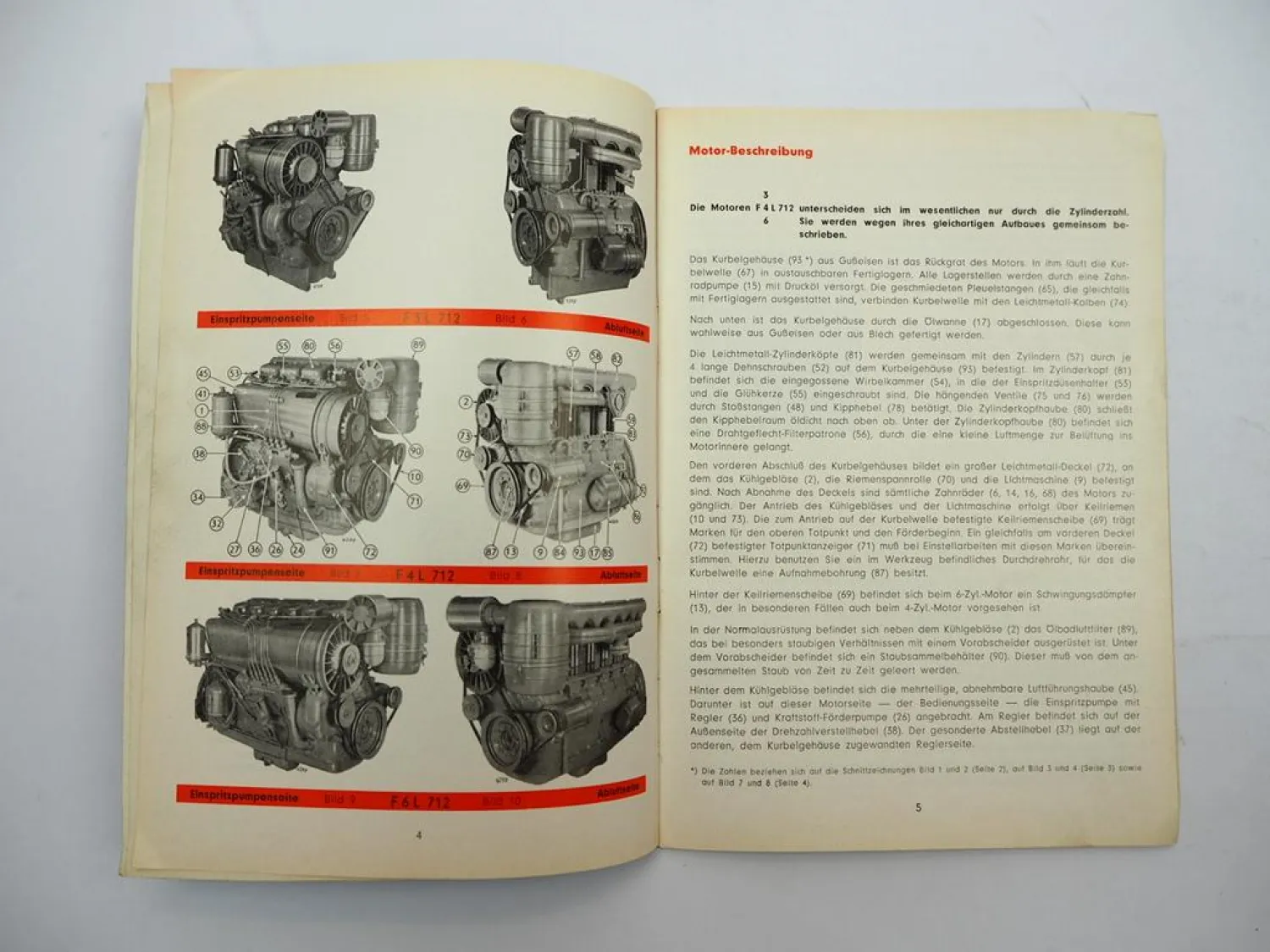 Original Deutz F3L F4L F6L 712 Motor Betriebsanleitung Bedienung Wartung 1966