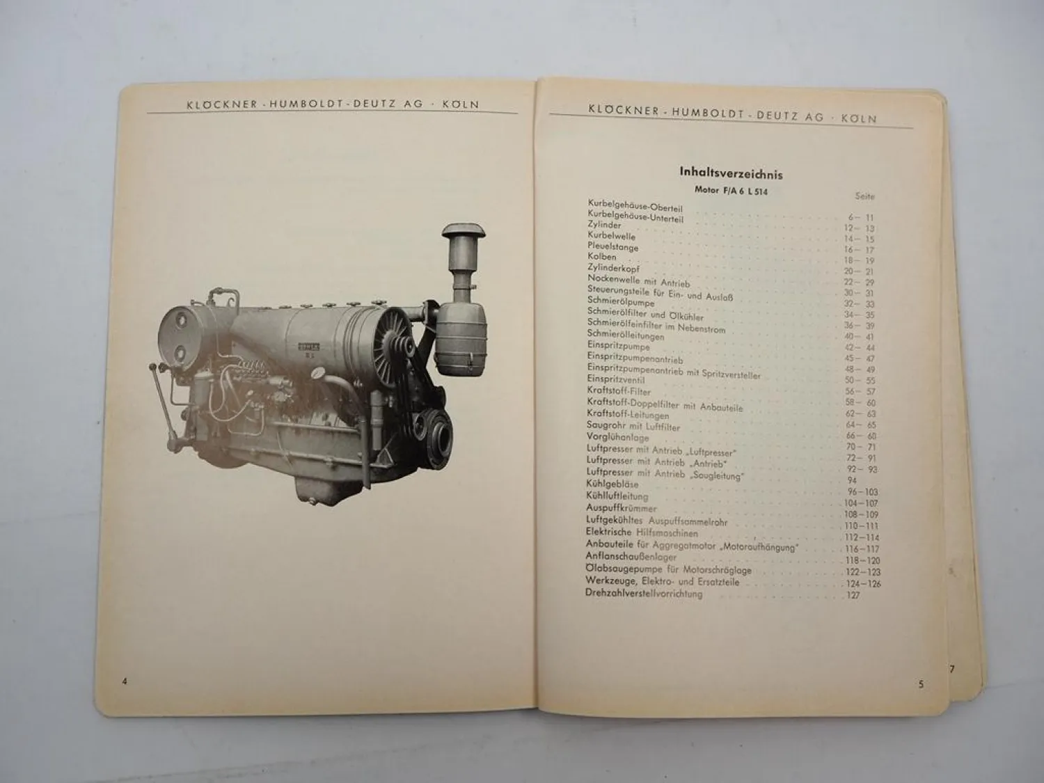 Original Deutz F6L A6L 514 Dieselmotor luftgekühlt Ersatzteilliste 1963