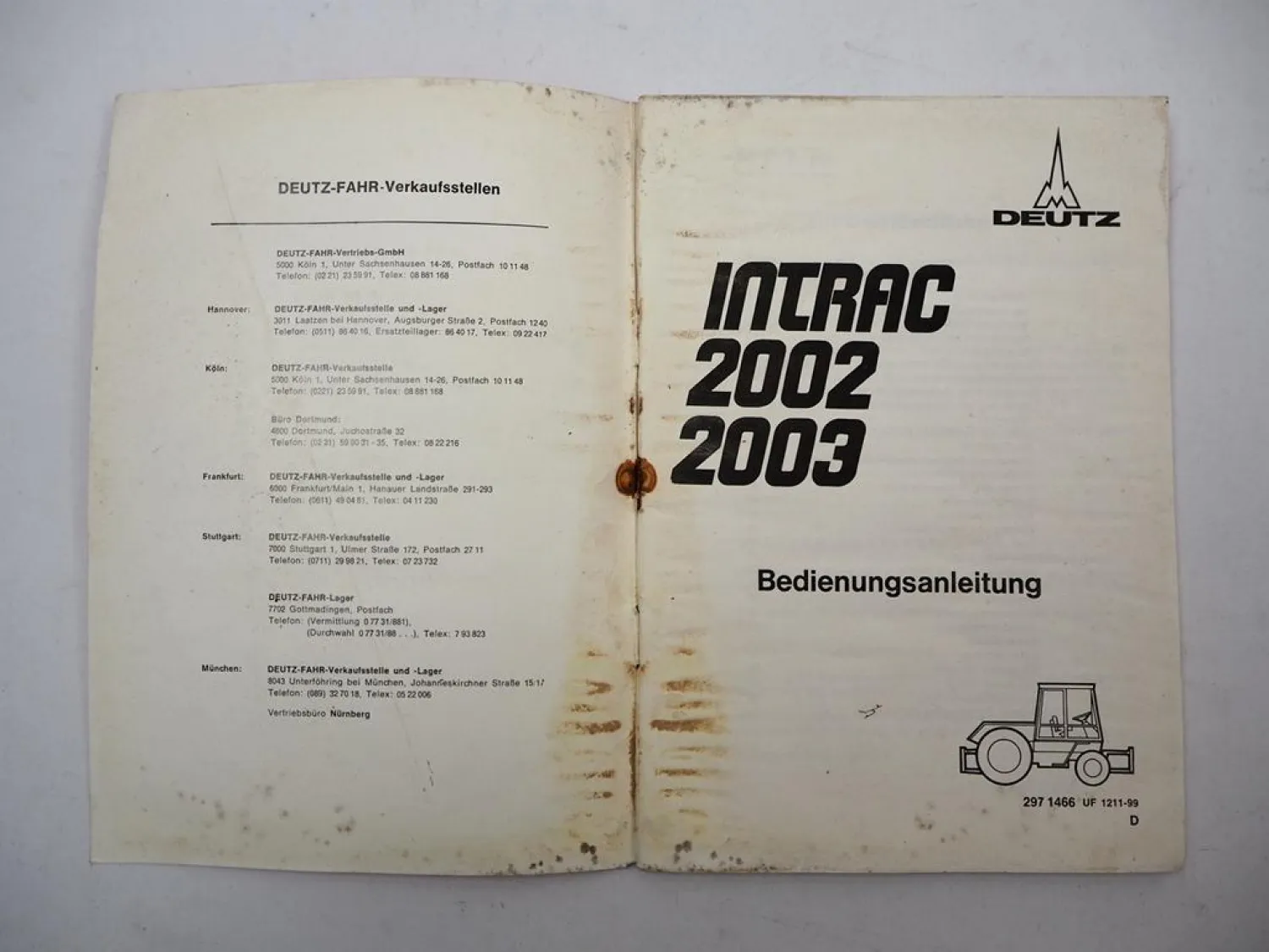 Original Deutz Intrac 2002 2003 A Betriebsanleitung Wartung Schaltplan