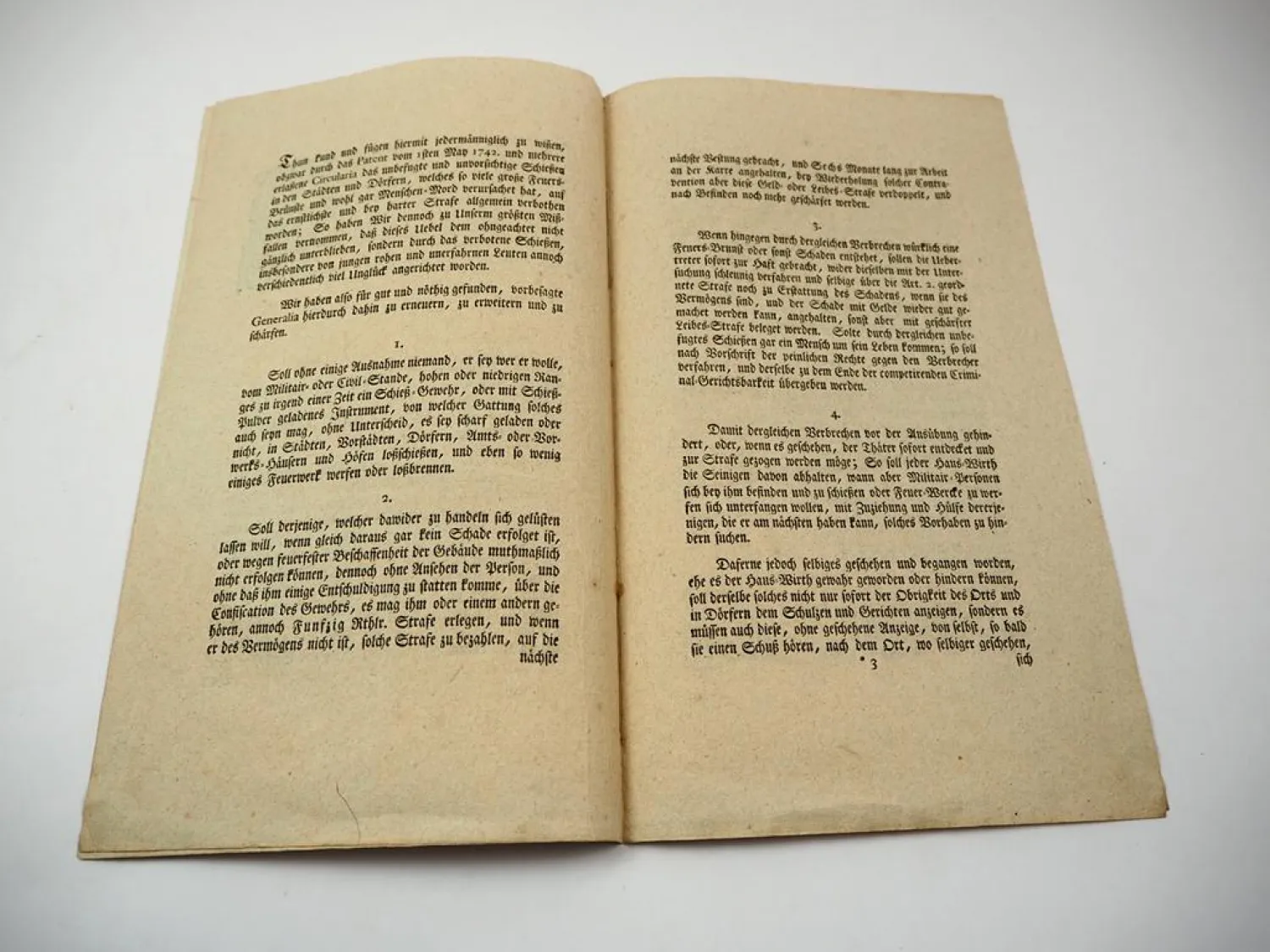 Original Edict wegen des Schiessens in Städten und Dörfern 1775 König Friedrich