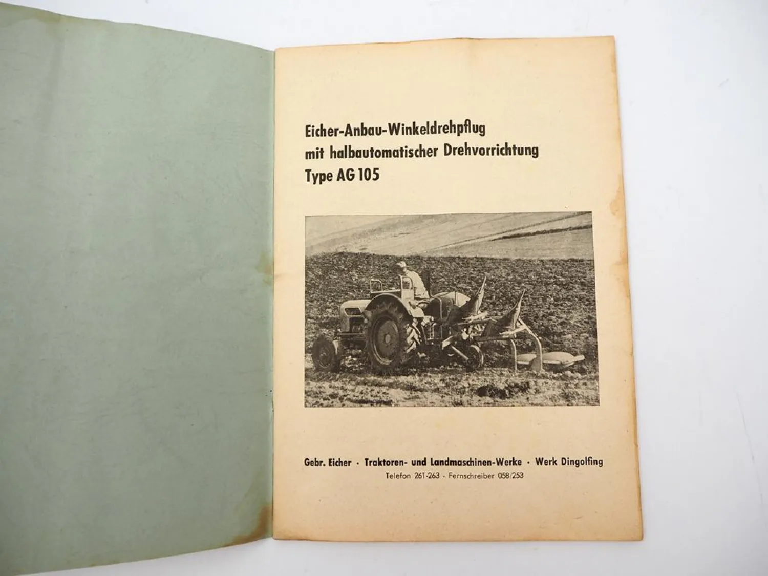 Original Eicher AG105 Anbau Winkel Drehpflug Betriebsanleitung Ersatzteilliste